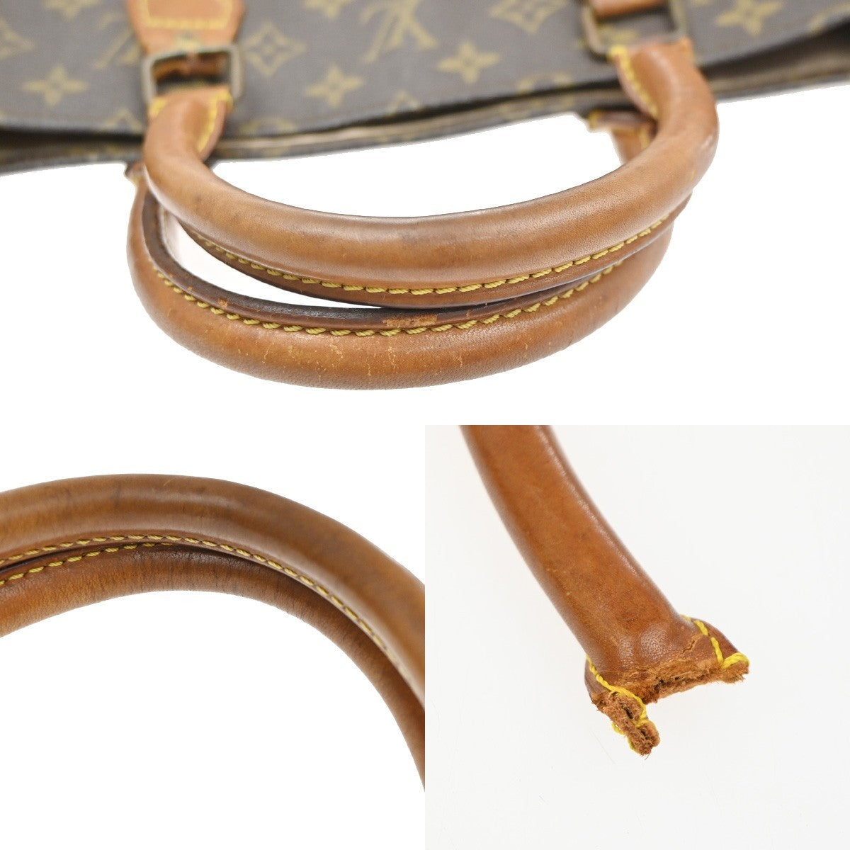 LOUIS VUITTON Logo Sac Plat Hand Tote Bag Monogram Leather Brown M51140 30MA614