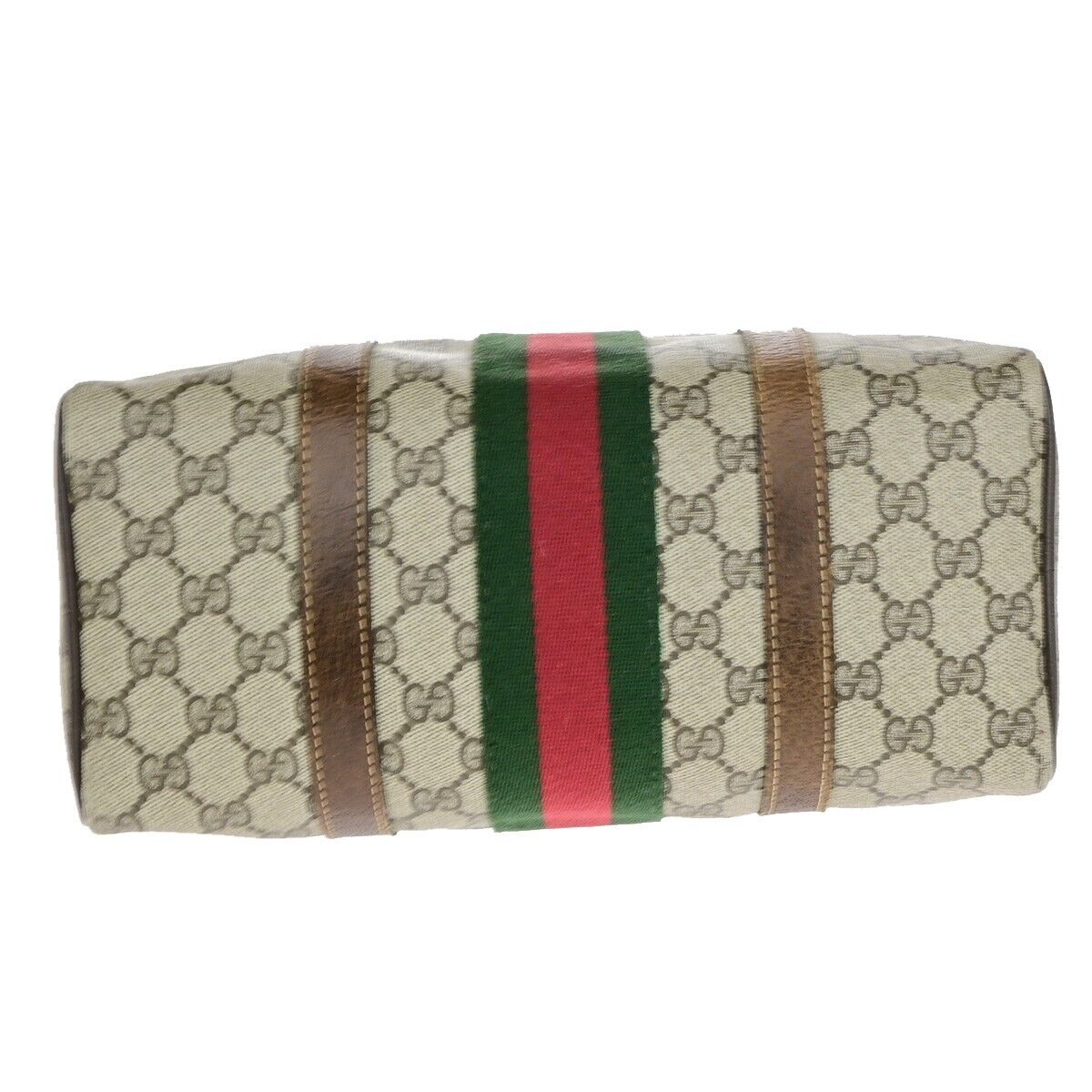 GUCCI Logo Sherry GG Pattern Travel Hand Bag PVC Leather Brown Italy 37YF592