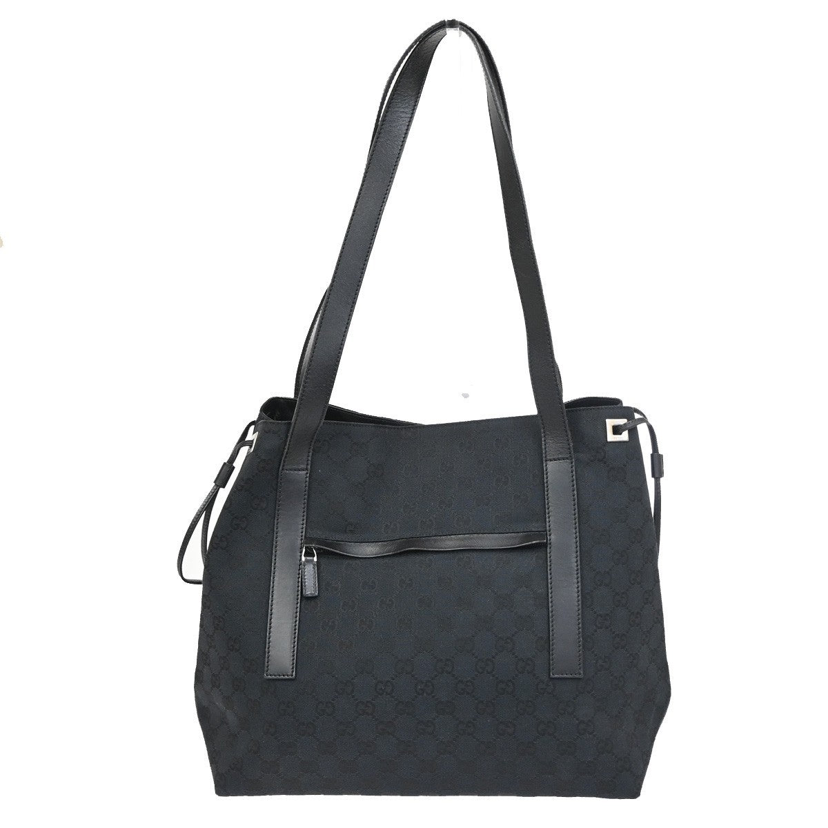 GUCCI Logo GG Pattern Shoulder Tote Bag Canvas Leather Black SHW Italy 80KD022