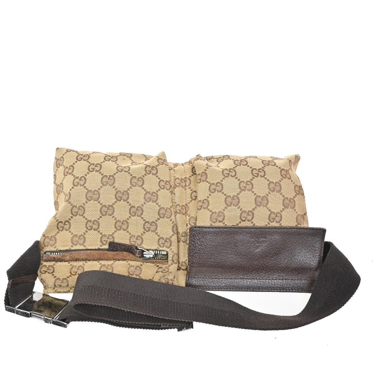 GUCCI GG Pattern Bum Body Bag Canvas Leather Brown Beige SHW Italy 62DA027