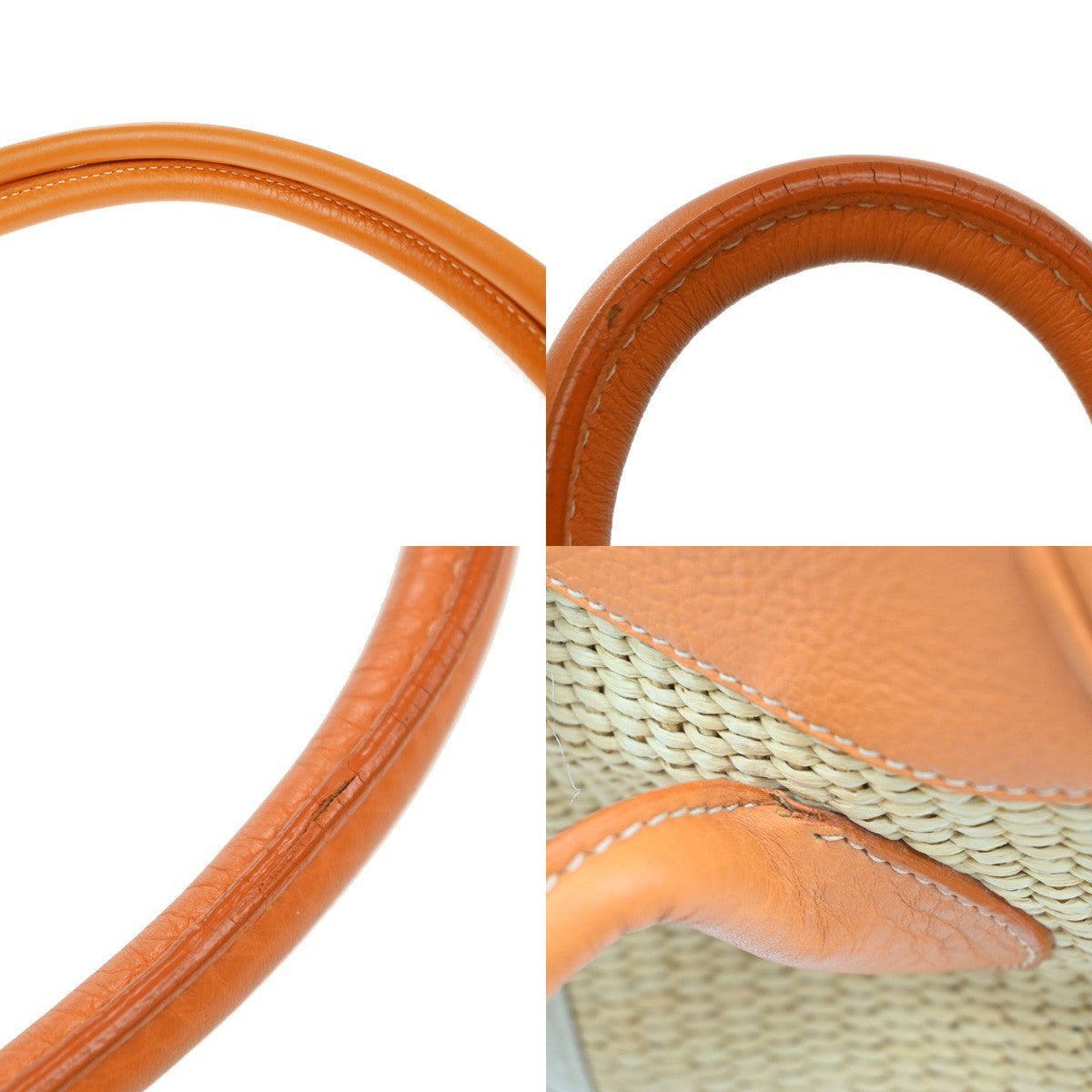 PRADA Logo Shoulder Bag Raffia Straw Leather Beige Orange SHW Italy 76YJ131