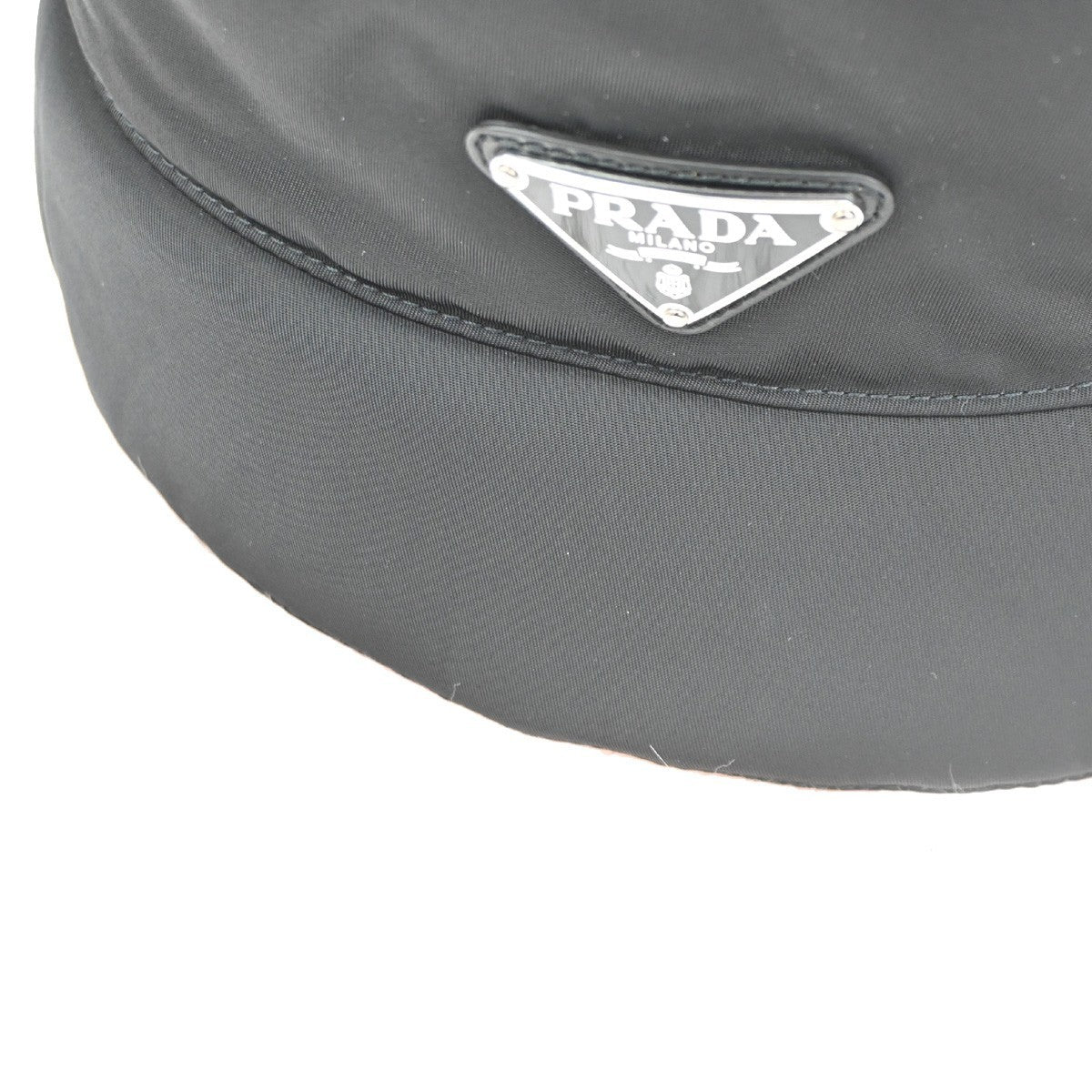 PRADA Plate Logo Bucket Hat Cap #M 58 Re-Nylon Fur Leather Black Pink 80RL689