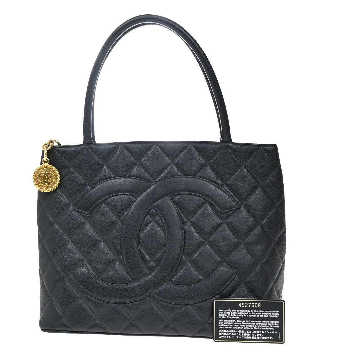 CHANEL Medallion Matelasse Shoulder Bag Calfskin Leather Black Vintage 307RF880