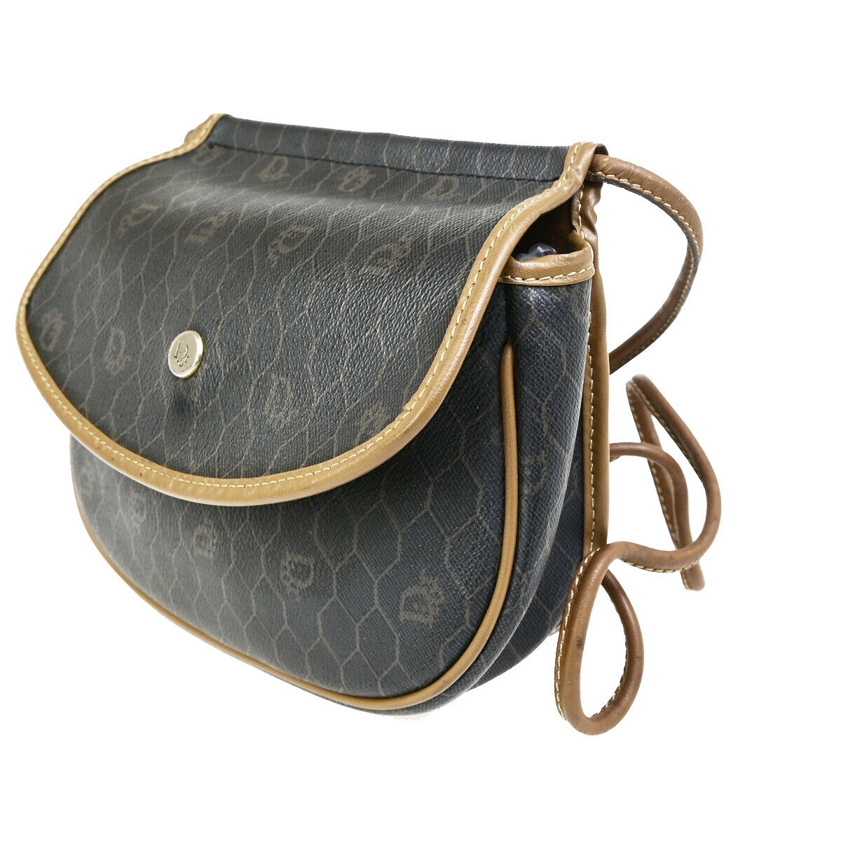 CHRISTIAN DIOR Logo Honeycomb Mini Shoulder Bag PVC Leather Brown GHW 61YG492
