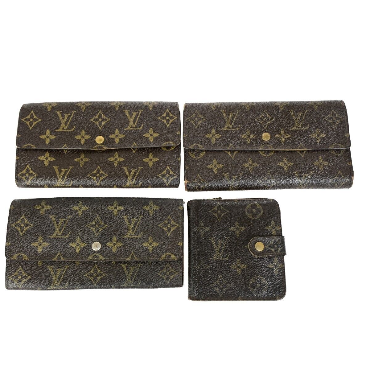 LOUIS VUITTON LV Logo 4 Set Bifold Trifold Long Wallet Monogram Brown 69KA307