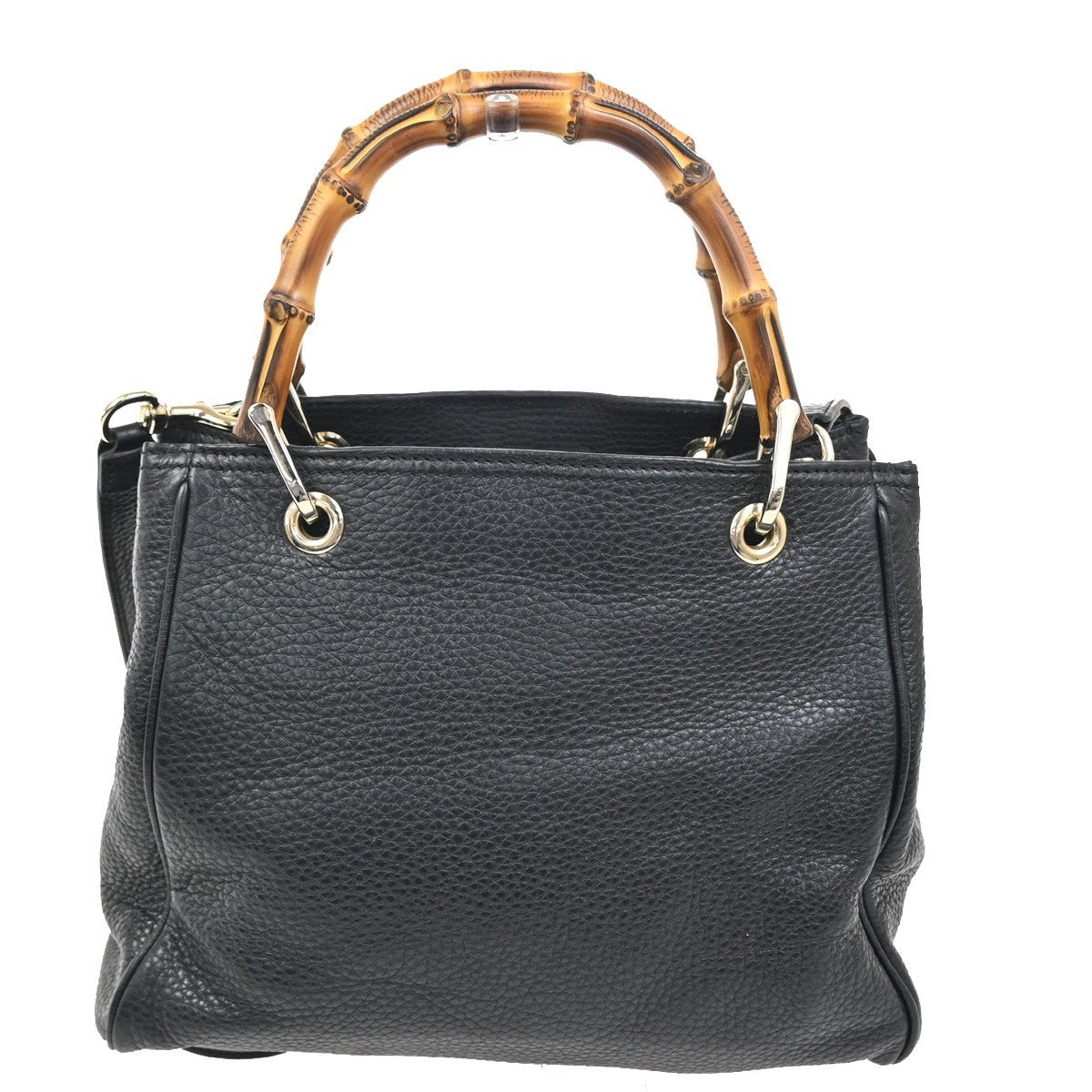 GUCCI Bamboo Shopper Tote 2Way Shouledr Handbag Leather Black GHW 18CA418