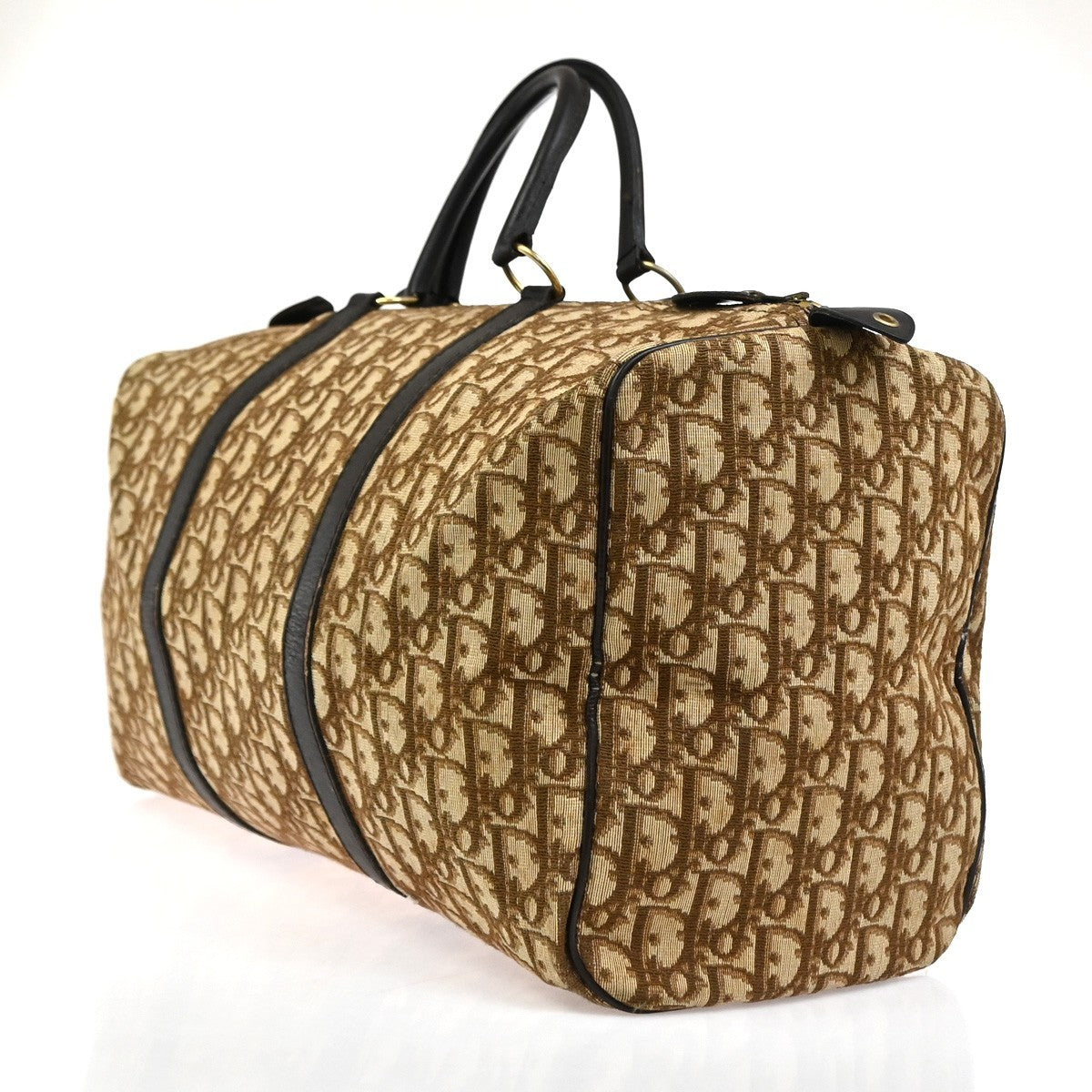CHRISTIAN DIOR Logo Trotter Pattern Hand Bag Canvas Leather Brown France 86SA052