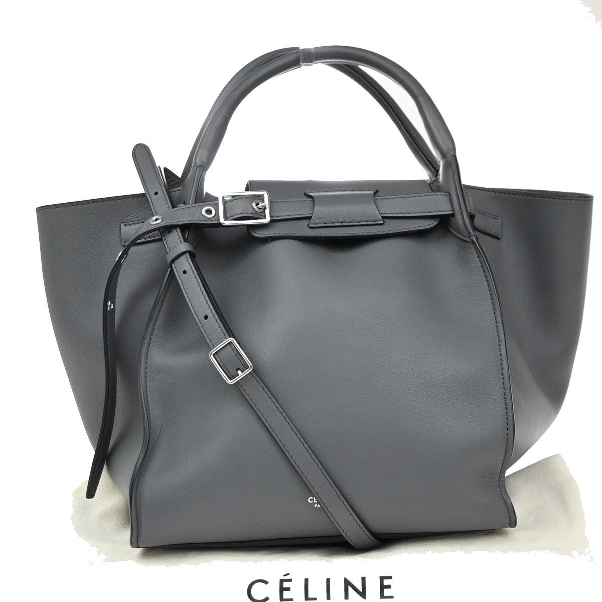 CELINE Logo Big Bag 2Way Shoulder Hand Bag Leather Gray SHW Italy 52RF736