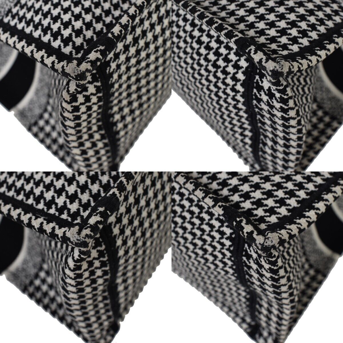 CHRISTIAN DIOR Book Tote Medium Hand Bag Houndstooth Canvas Leather BK 307LC341