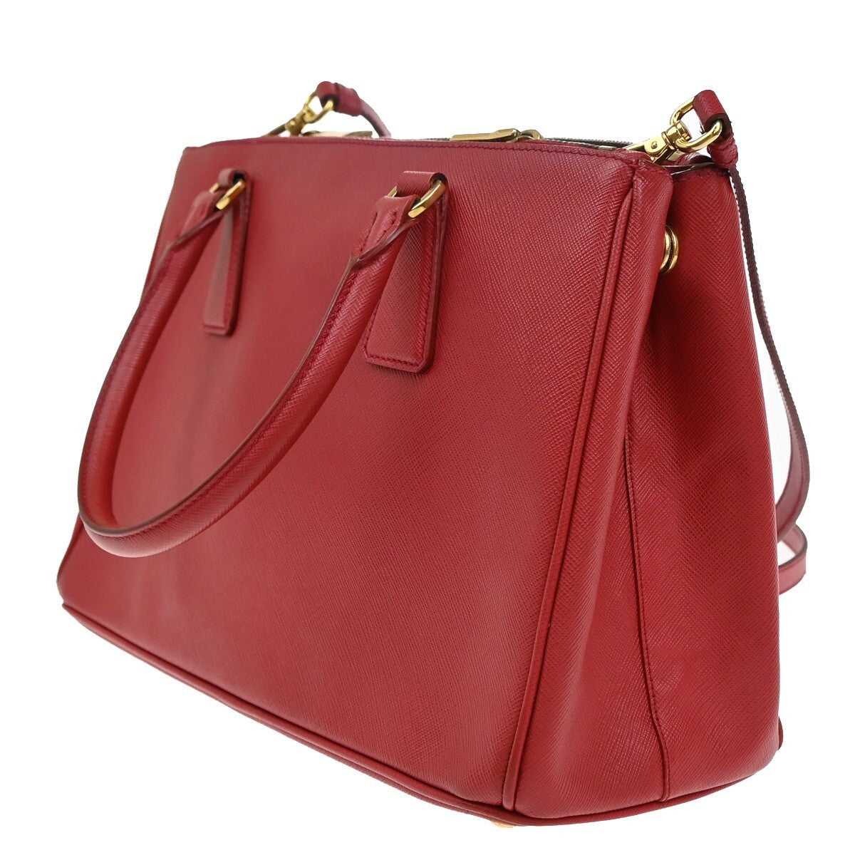 PRADA Logo Saffiano 2Way Shoulder Hand Bag Leather Red GHW 95RF247