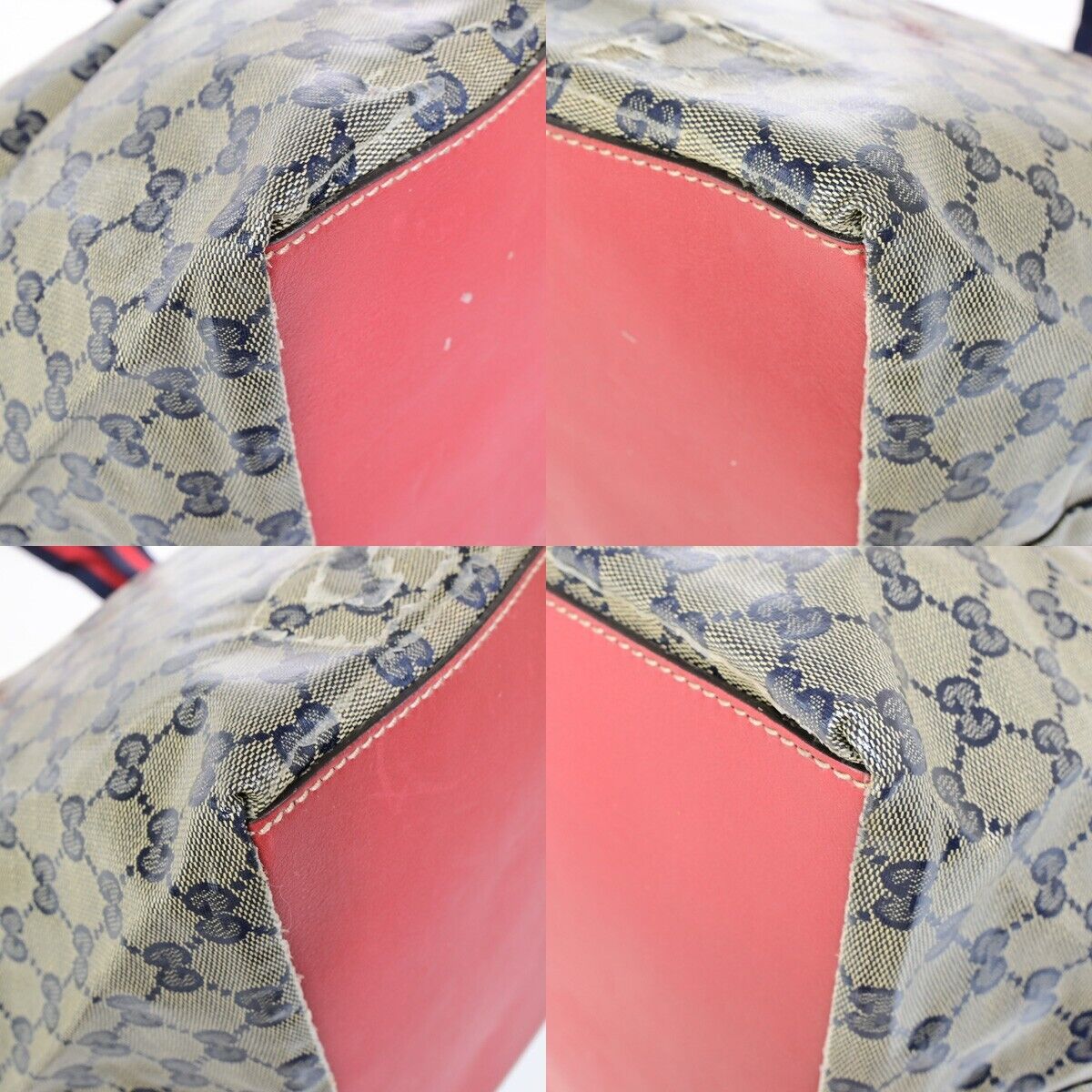 GUCCI GG Pattern Crystal ShoulderBag Coating Canvas Leather Navy Blue 67EB789