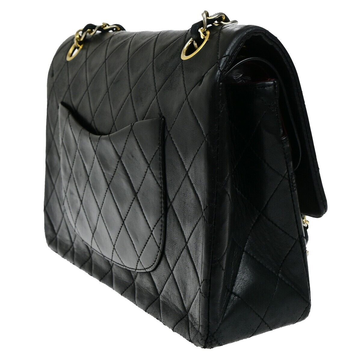 CHANEL CC Matelasse 25 Double Flap Chain Shoulder Bag Leather Black GHW 399RL022