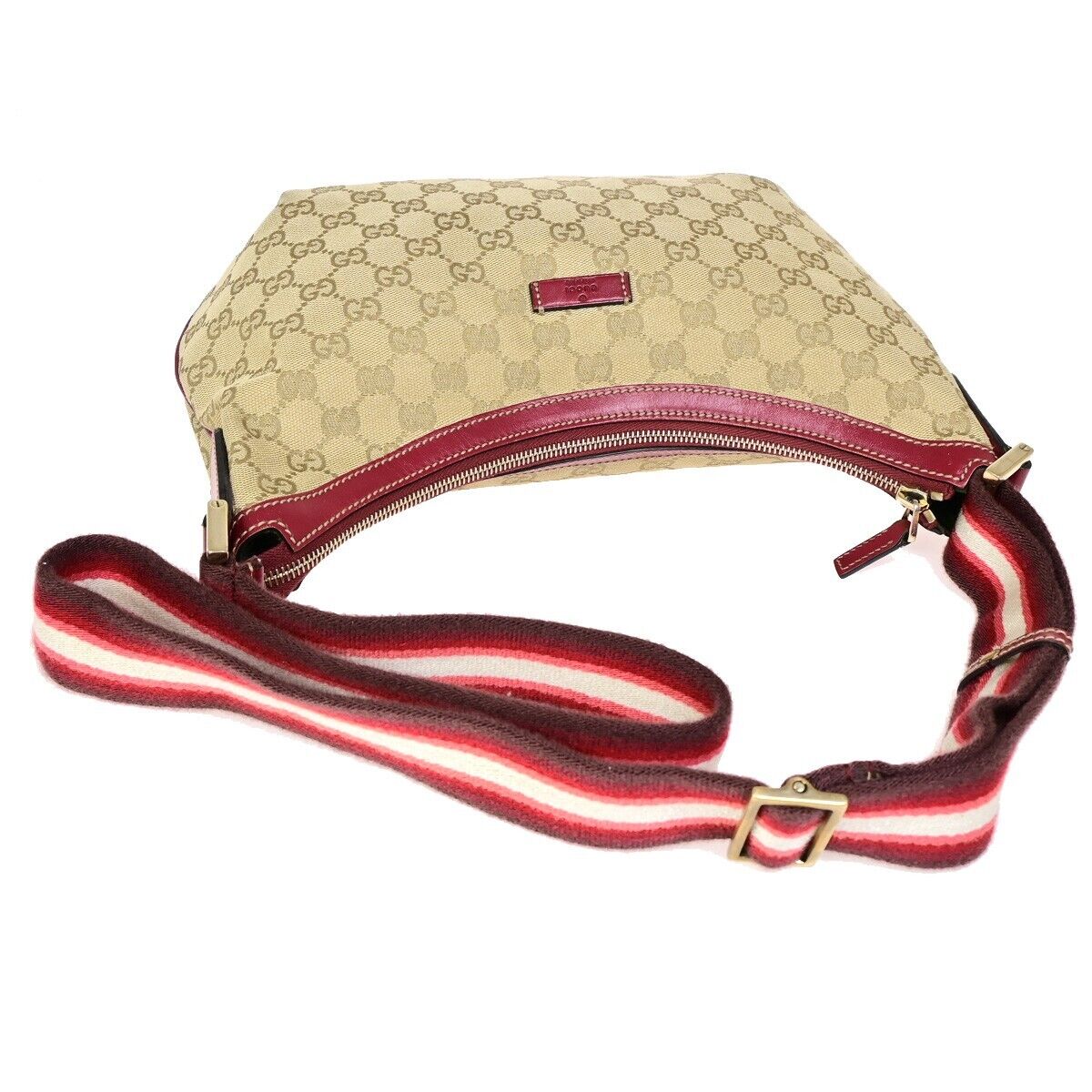 GUCCI Logo GG Pattern Shoulder Bag Canvas Leather Brown Red Italy 76EB787
