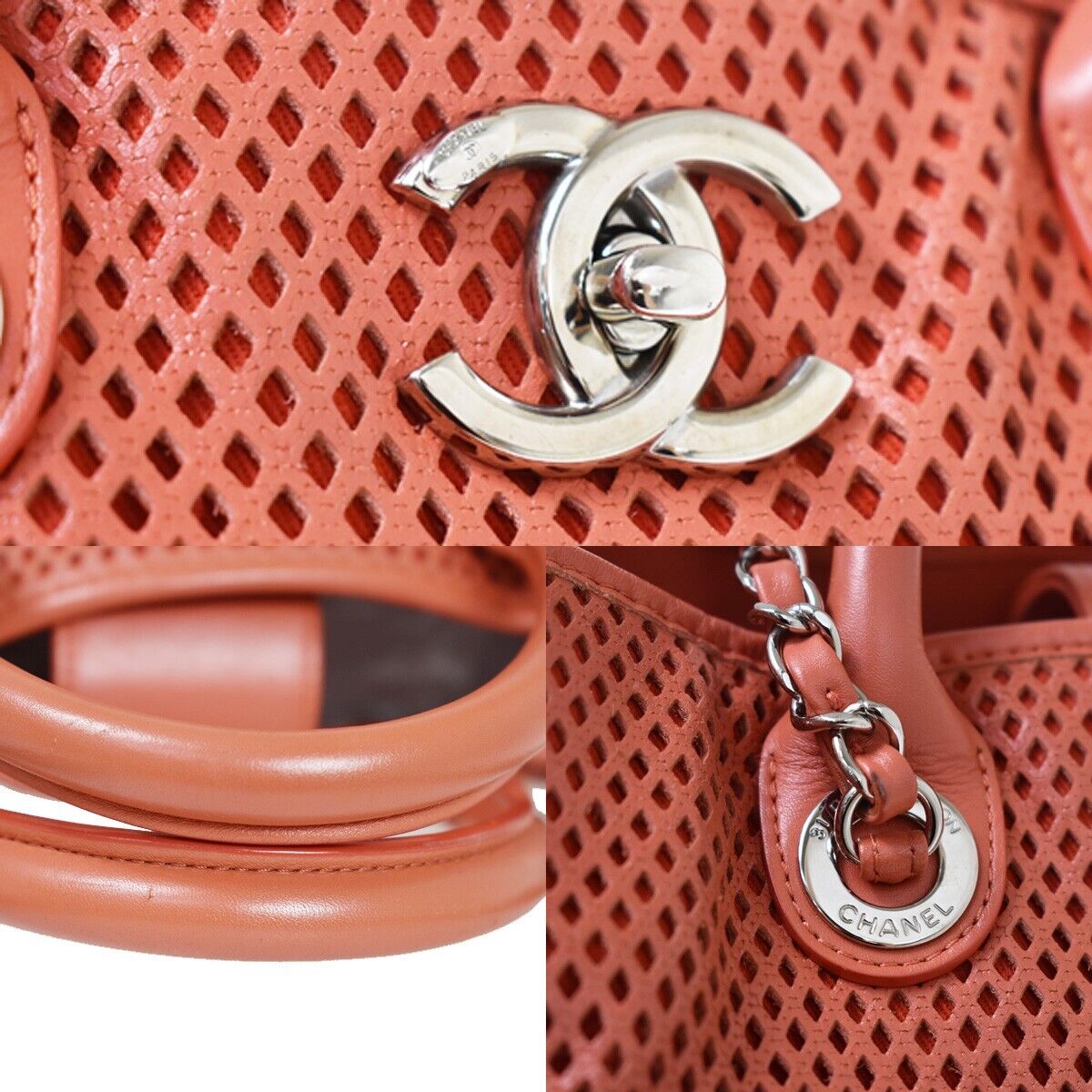 CHANEL CC French Riviera Chain 2Way Hand Bag Punching Leather ST SHW 687RH349
