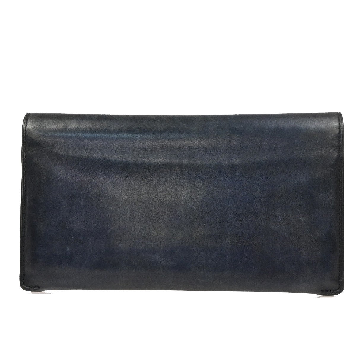 BERLUTI Logo Calligraphy Bifold Long Wallet Leather Patina Navy Blue 34KD078