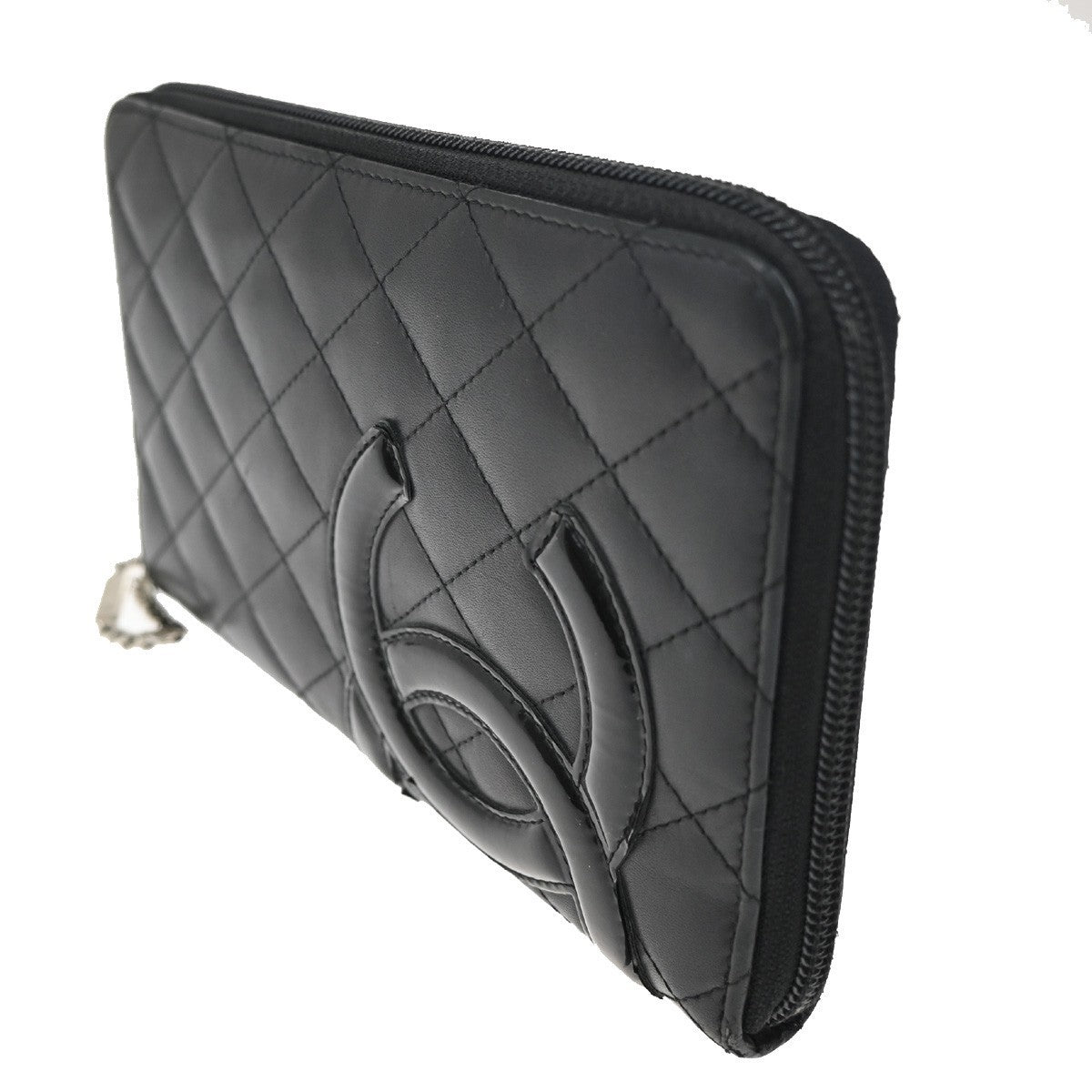 CHANEL CC Cambon Zip Around Long Bifold Wallet Purse Leather Black Pink 31TA372