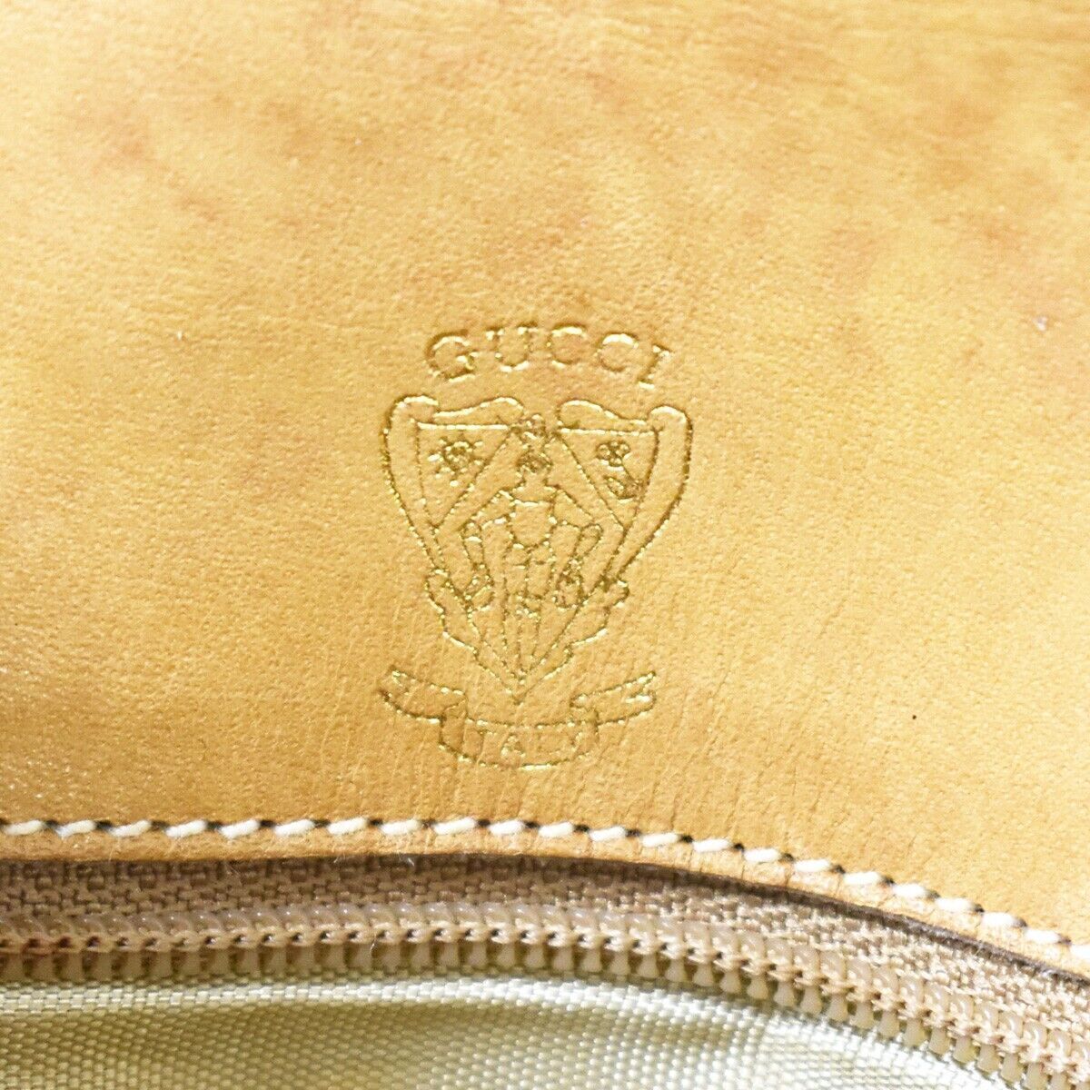 GUCCI Logo GG Pattern Shoulder Bag Leather Brown Gold Made In Italy 68YC146