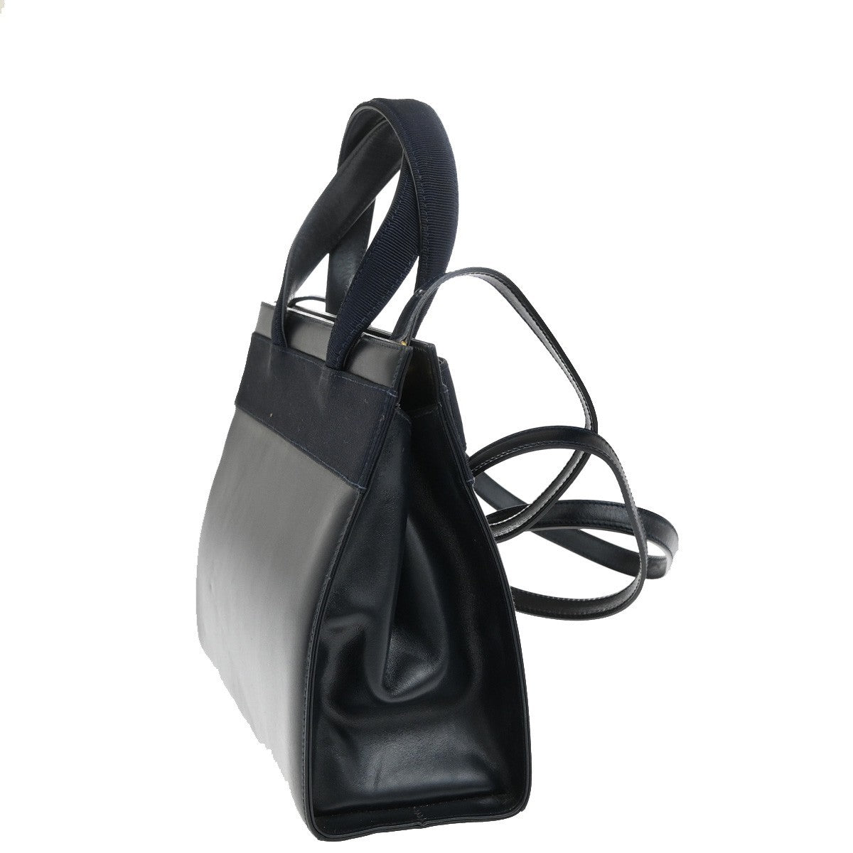 SALVATORE FERRAGAMO Logo Vara 2Way Hand Bag Canvas Leather Navy Blue GHW 38AA041