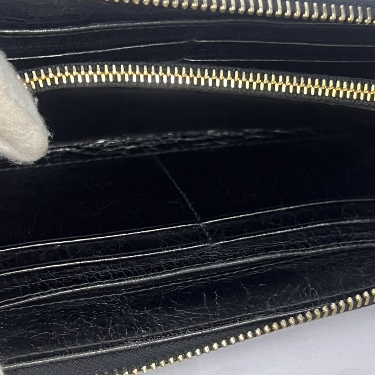 MIU MIU Logo Long Wallet Imitation Pearl Rhinestone Leather Black 60EG137