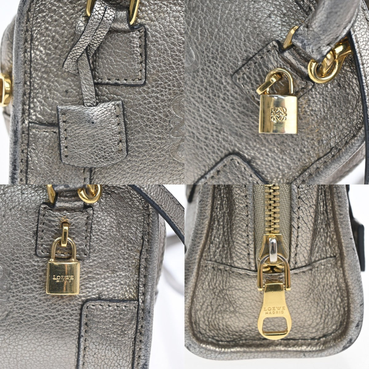 LOEWE Anagram Amazona Logo Mini Shoulder Hand Bag Leather Gray Gold GHW 87MA208