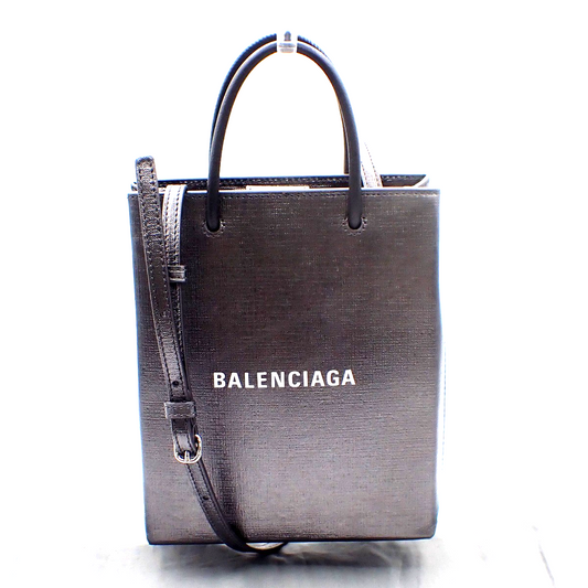 BALENCIAGA North South Shopping 2Way Shoulder Leather Metallic Gray SHW 11RL627