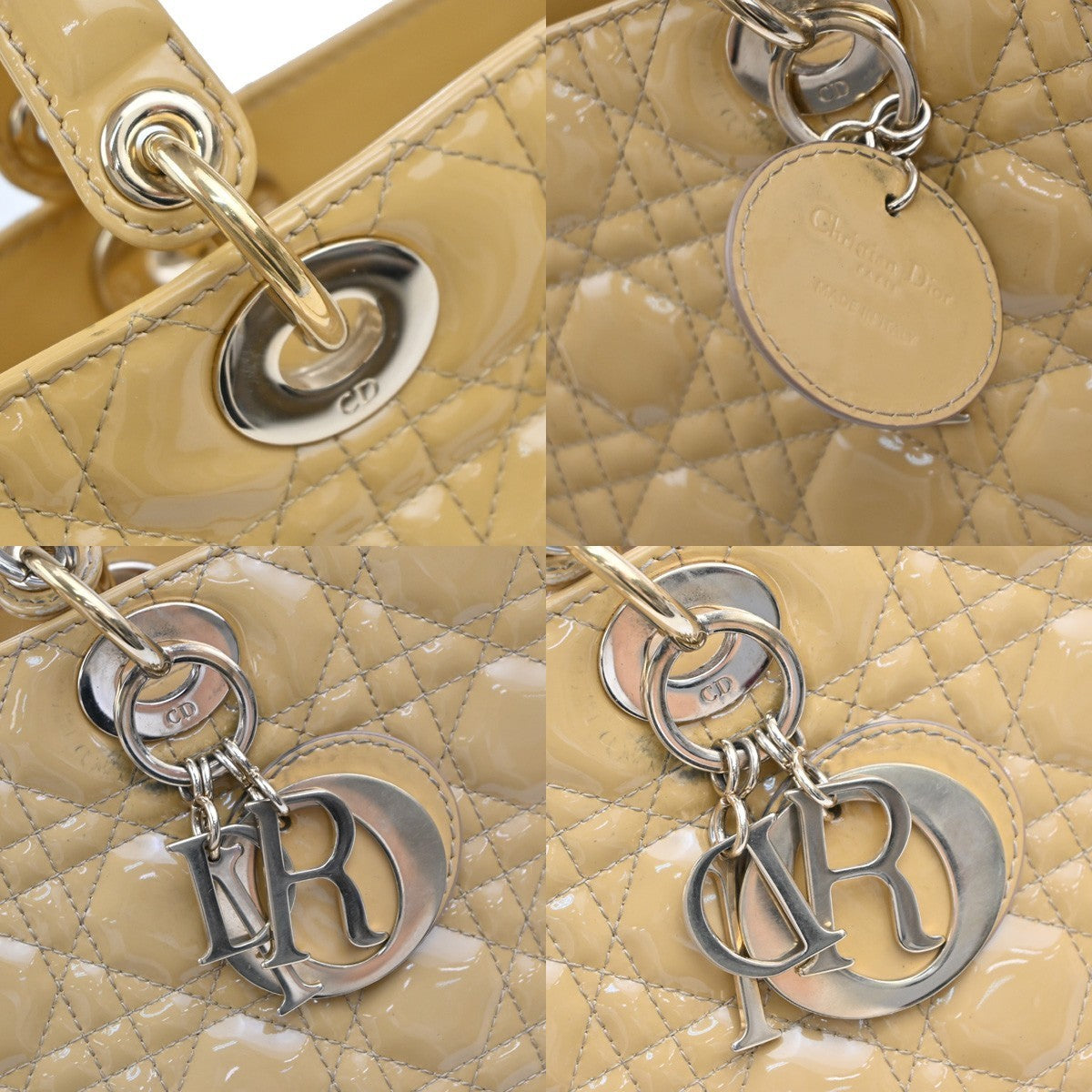 CHRISTIAN DIOR Lady Cannage 2Way Shoulder Hand Bag Patent Leather Yellow 41RF874