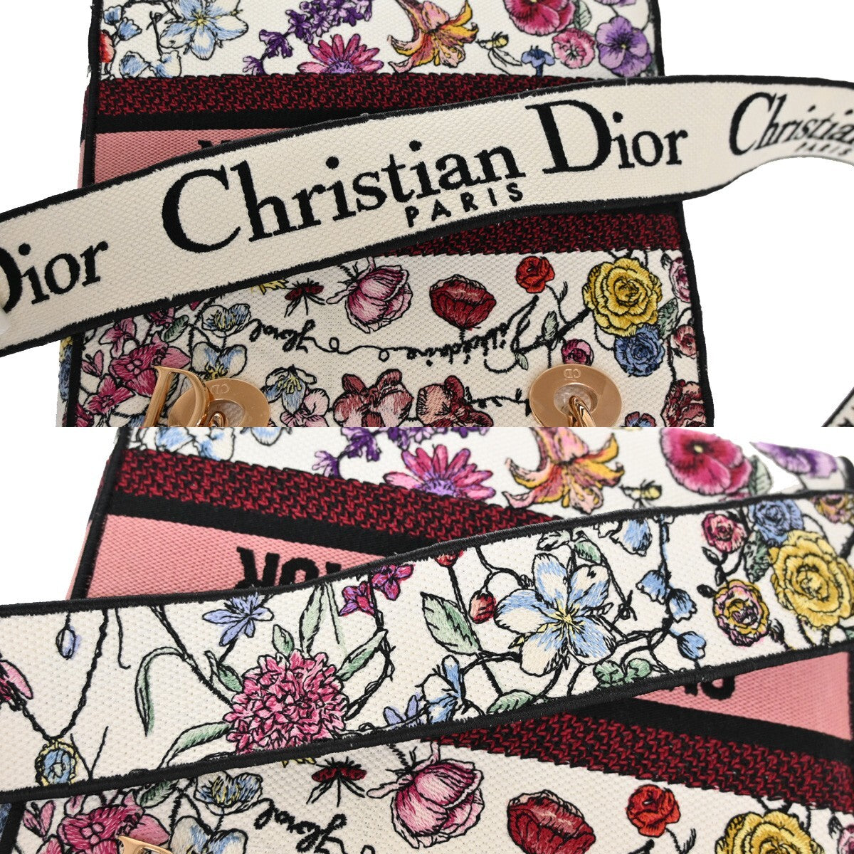 CHRISTIAN DIOR Lady D-Lite Florilegio Embroidery 2Way Hand Bag Canvas 782LC456