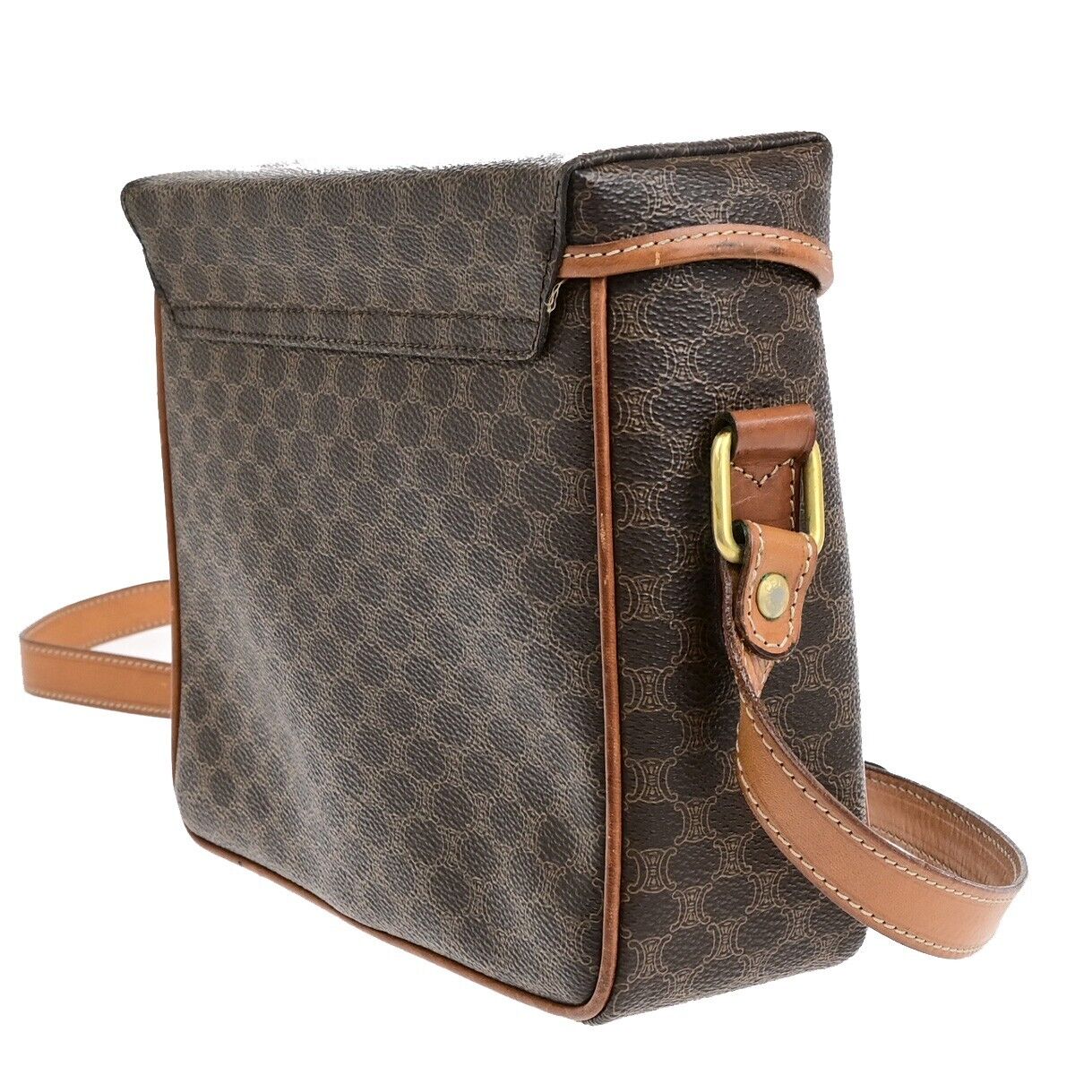 CELINE Logo Macadam Pattern Crossbody Shoulder Bag PVC Leather Brown 31EB749
