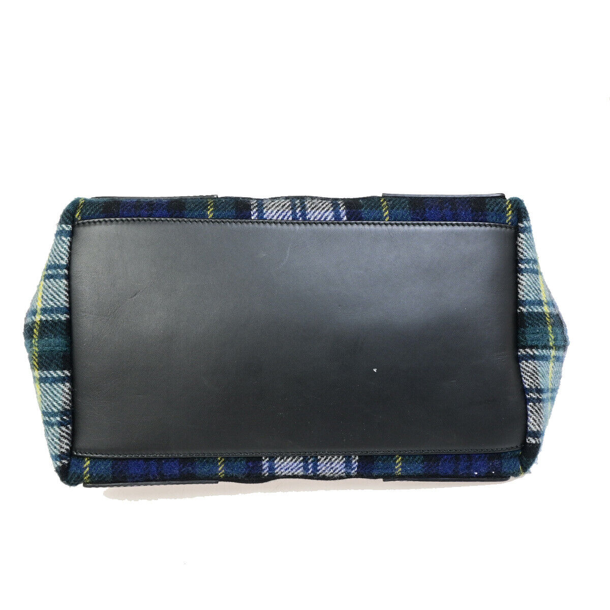 BALENCIAGA Navy Cabas S Hand Tote Bag Check Wool Leatehr Green Black 34RK296