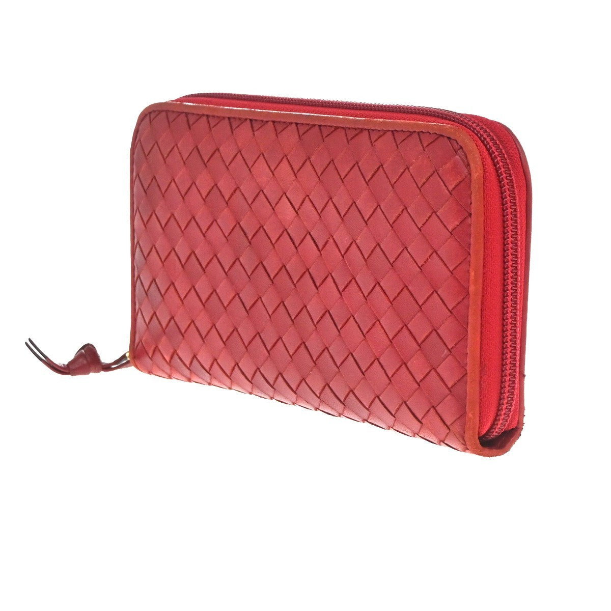 BOTTEGA VENETA Logo Intrecciato Zip Around Long Wallet Leather Red Italy 02CA741