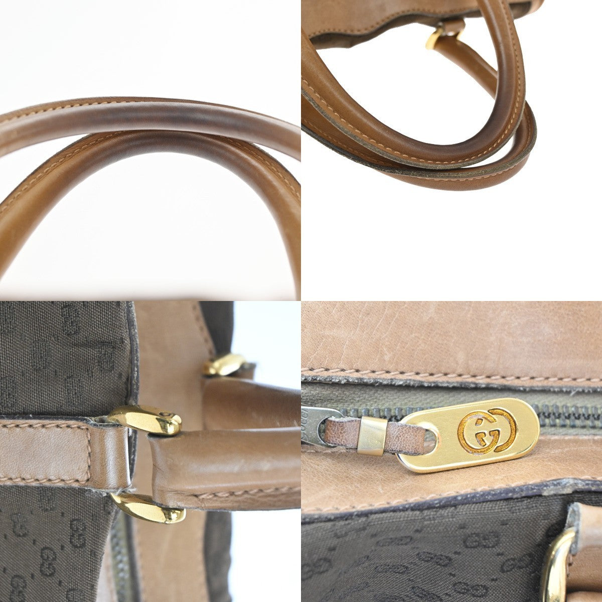 GUCCI Micro GG Pattern Hand Bag Canvas Leather Brown Beige GHW Italy 60TA467