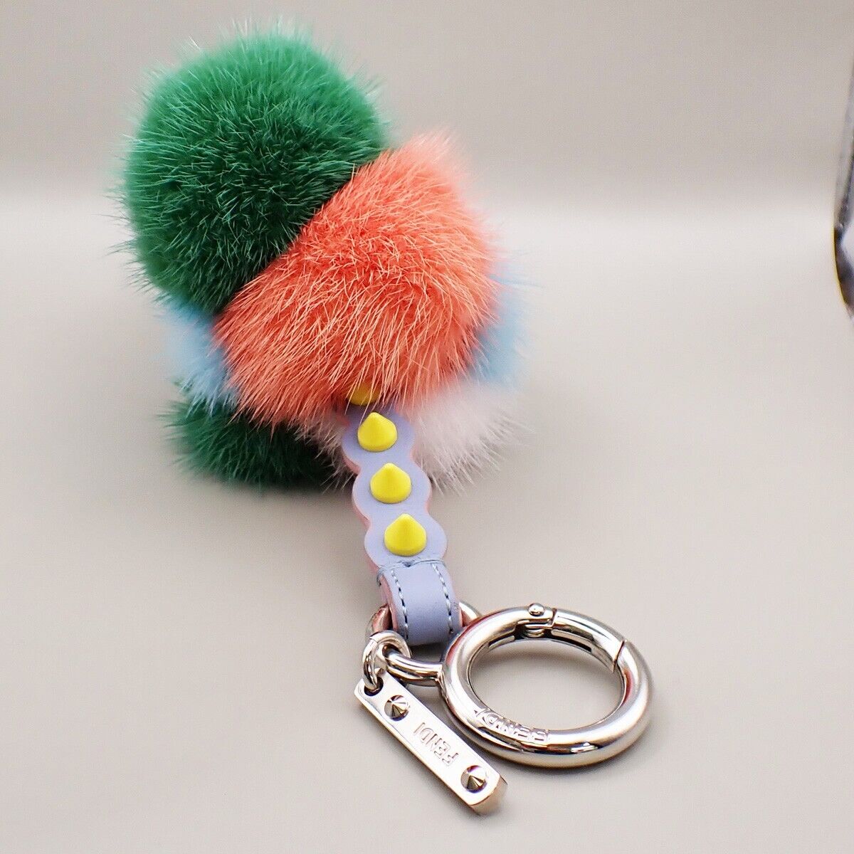 FENDI Logo Ice Cream Bag Charm Key Holder Studs Leather Fur Multi-Color 04YG572