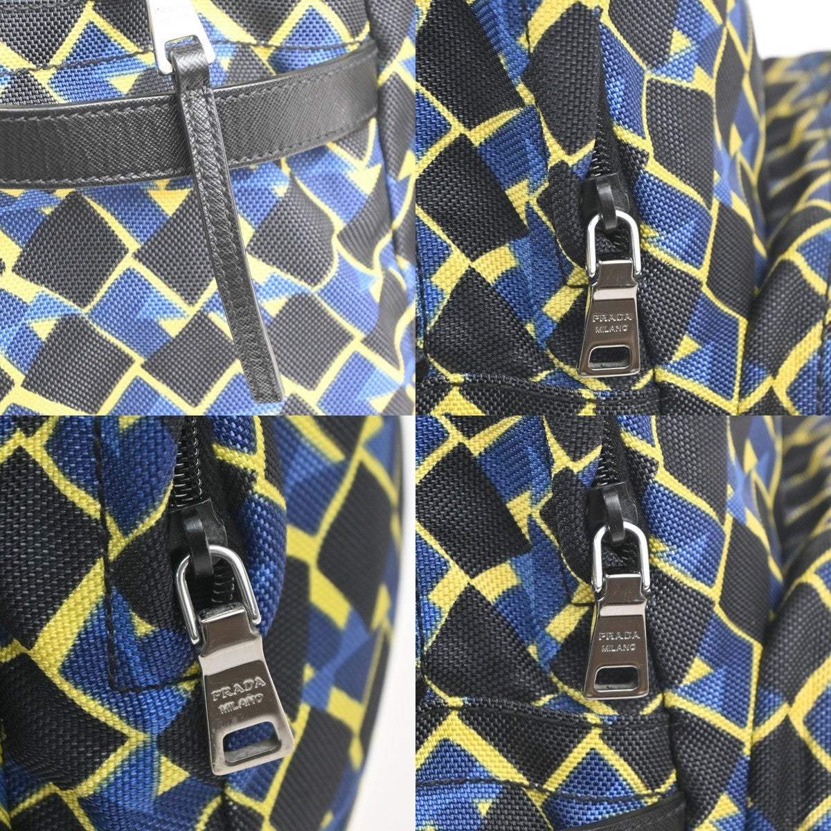 PRADA Logo Back Pack Bag Nylon Leather Yellow Blue Black SHW 79MA561