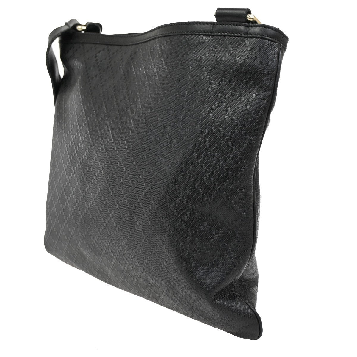 GUCCI Logo Imprime Messenger Bag Coated Canvas Leather Black SHW Italy 34DA255