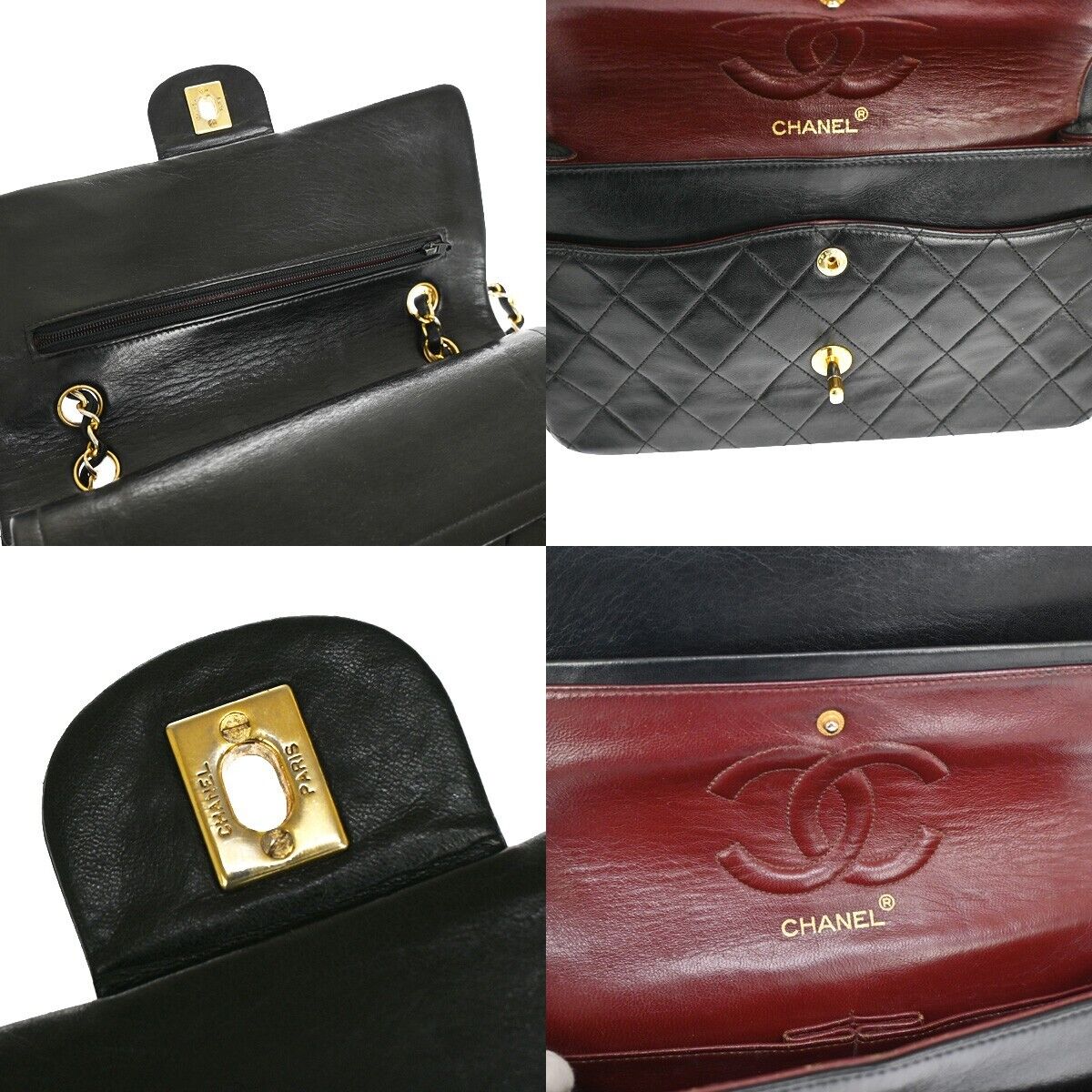 CHANEL CC Matelasse 25 Double Flap Chain Shoulder Bag Leather Black GHW 898RJ228