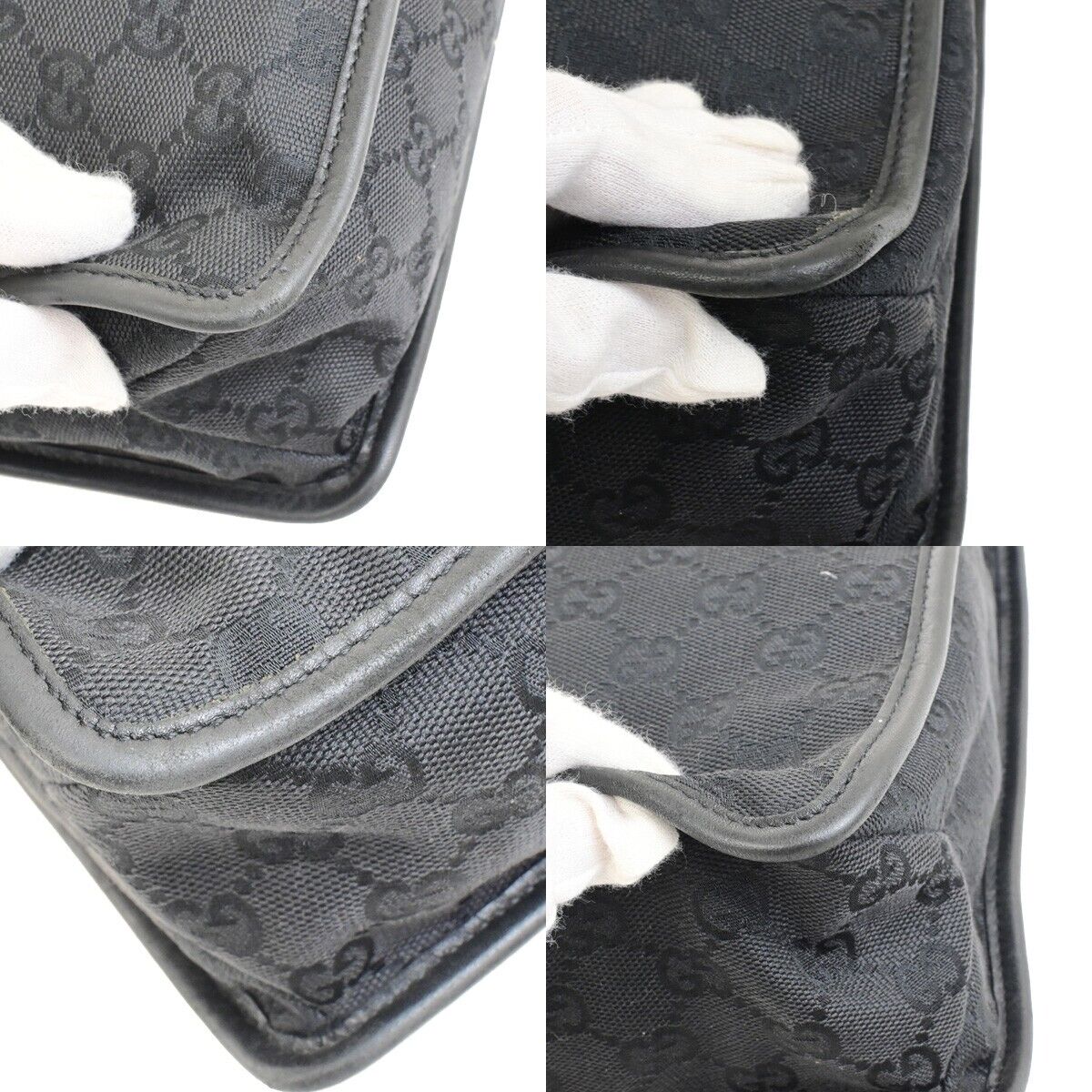GUCCI Logo GG Pattern Cross Body Shoulder Bag Canvas Leather Black Italy 01FB473