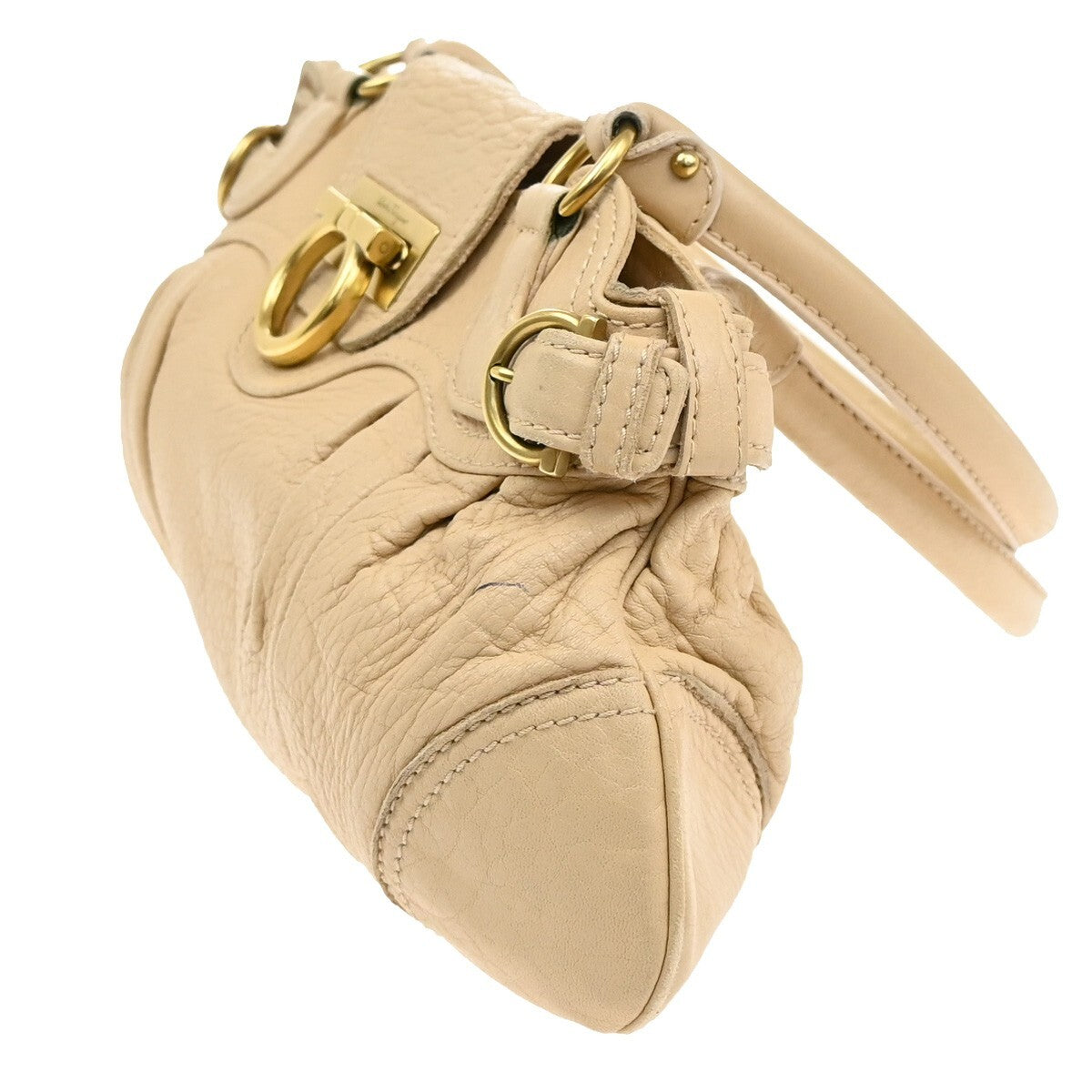 SALVATORE FERRAGAMO Logo Marisa Gancini Shoulder Bag Leather Beige Italy 04EE747