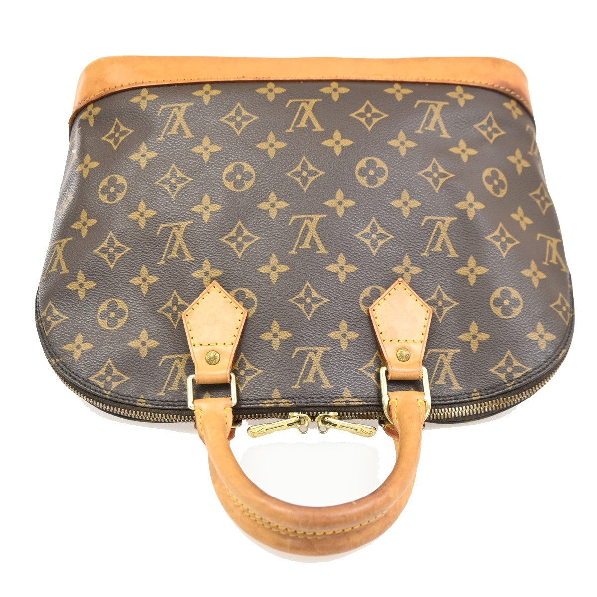 LOUIS VUITTON LV Logo Alma Hand Bag Monogram Leather Brown France M51130 81PA055