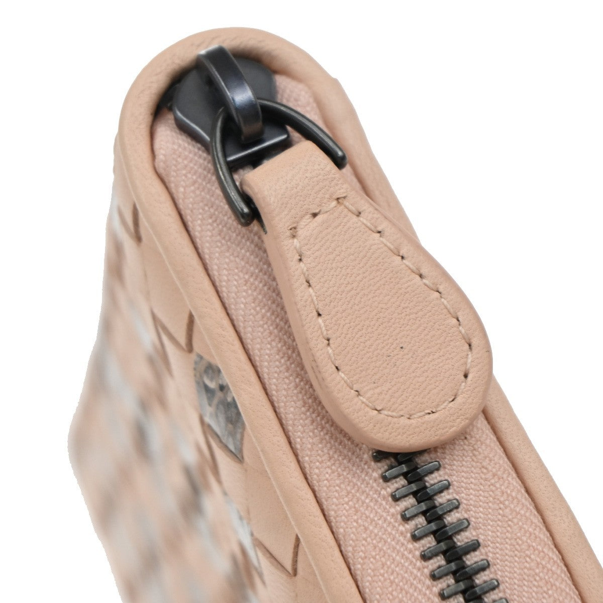 BOTTEGA VENETA Intrecciato Zip Around Long Wallet Embossing Leather Pink 33RF621