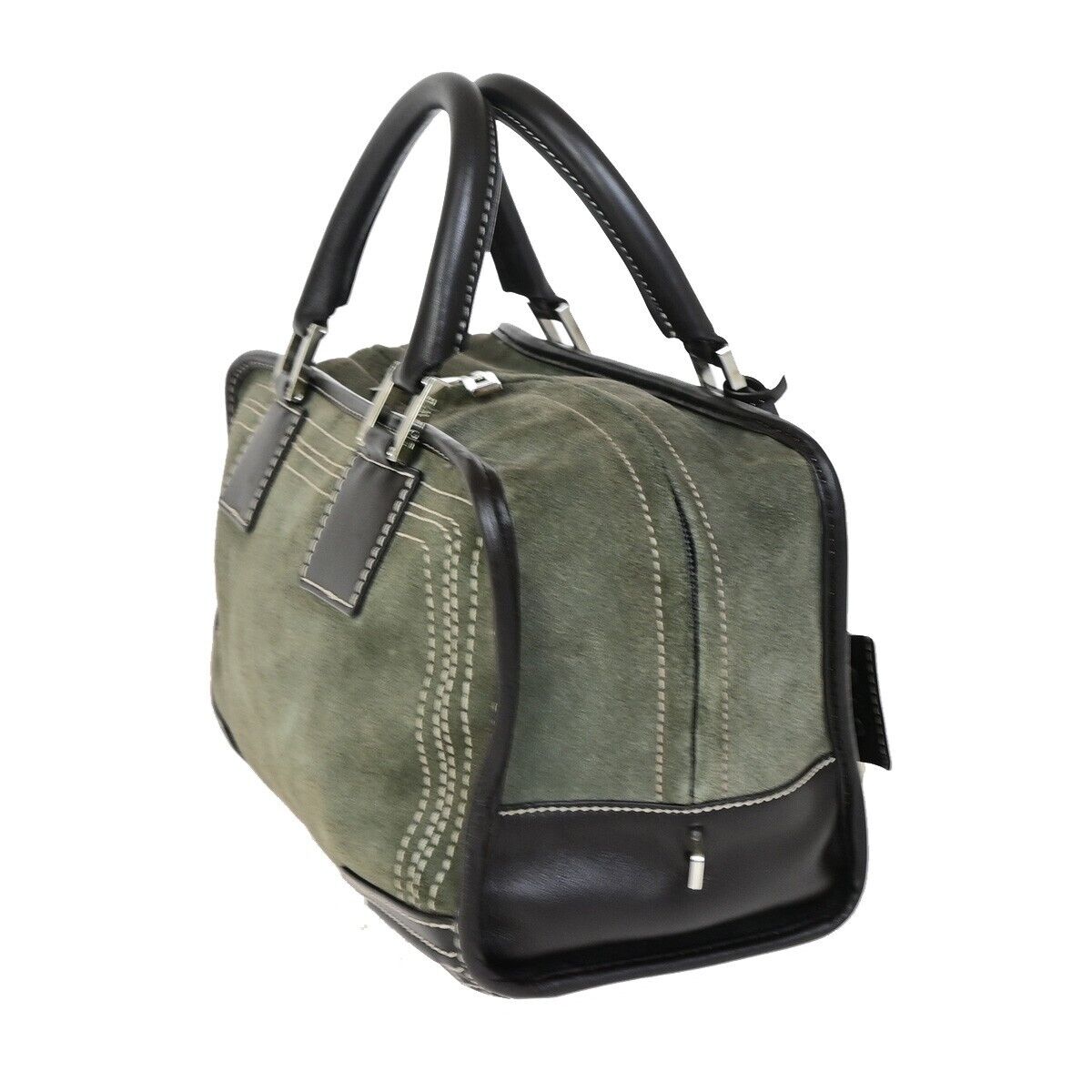 LOEWE Logo Anagram Amazona 28 Hand Bag Suede Leather Green Brown Spain 87FB191