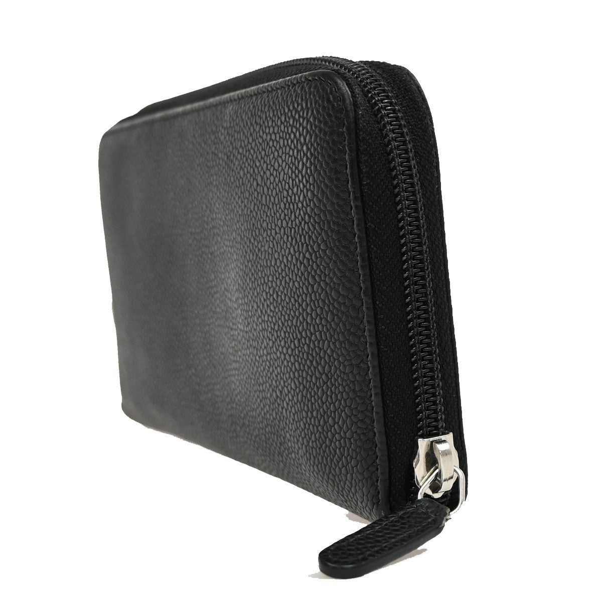CHANEL CC Zipper Long Bifold Wallet Purse Grained Calfskin Leather Black 80KB288