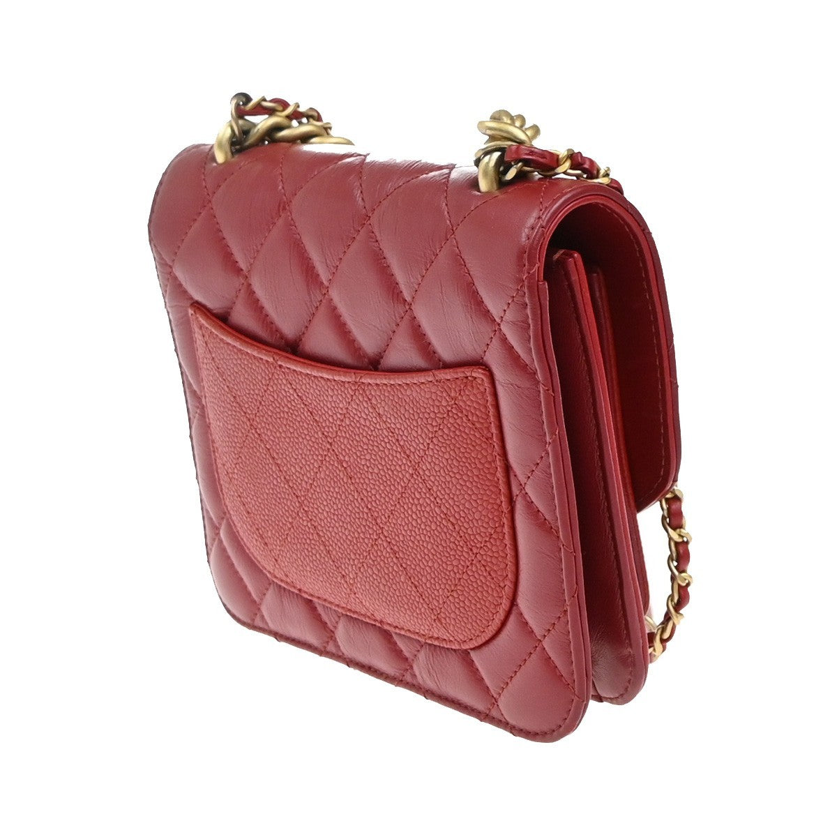 CHANEL CC 2Way Matelasse Chain Shoulder Hand Bag Calfskin Leather Red 369RP075