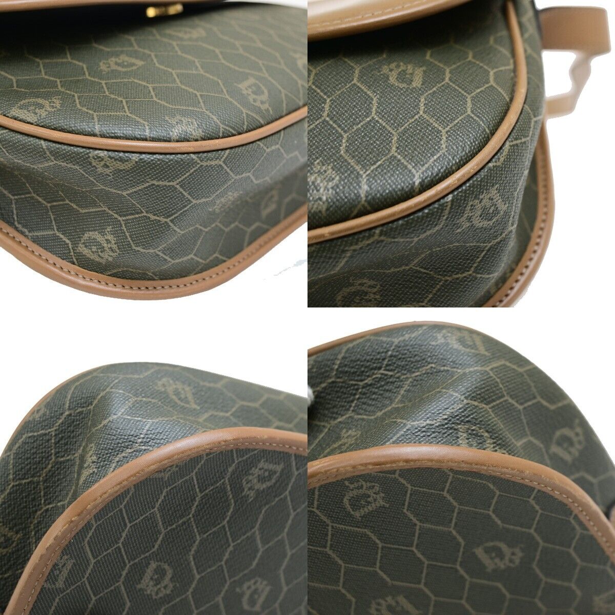 CHRISTIAN DIOR Logos Honeycomb Shoulder Bag PVC Leather Brown Gold 36FB184