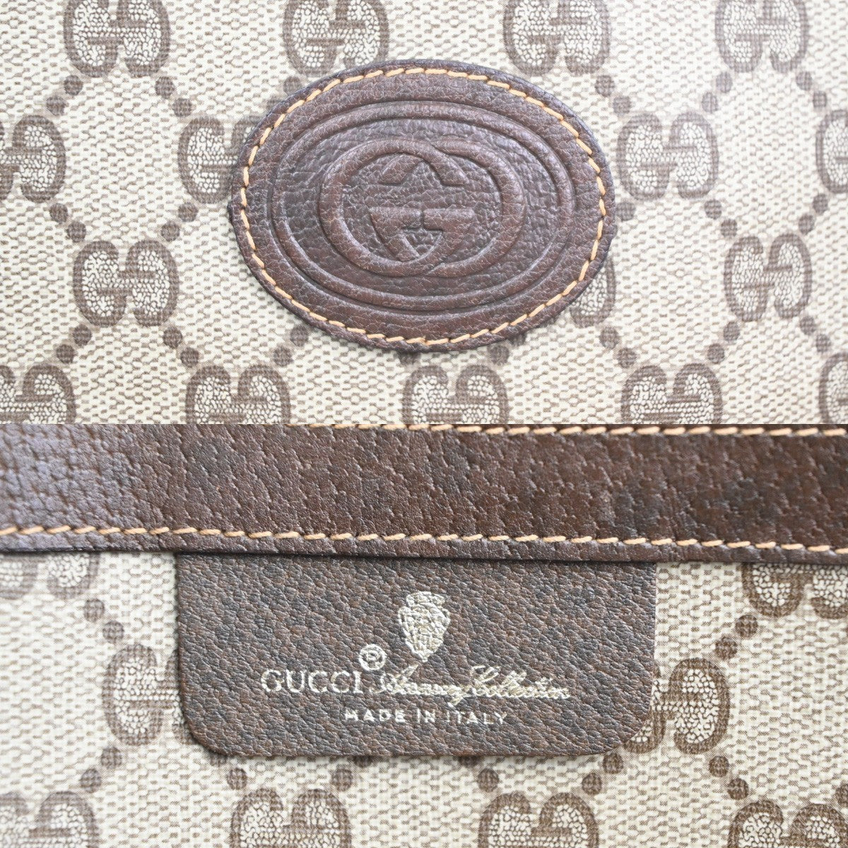 GUCCI Logo GG Sherry Line Boston Hand Bag PVC Leather Beige Italy 32MA454