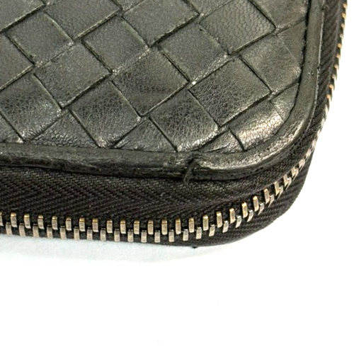 BOTTEGA VENETA Logo Intrecciato Long Zipper Around Wallet Leather Black 09TA155