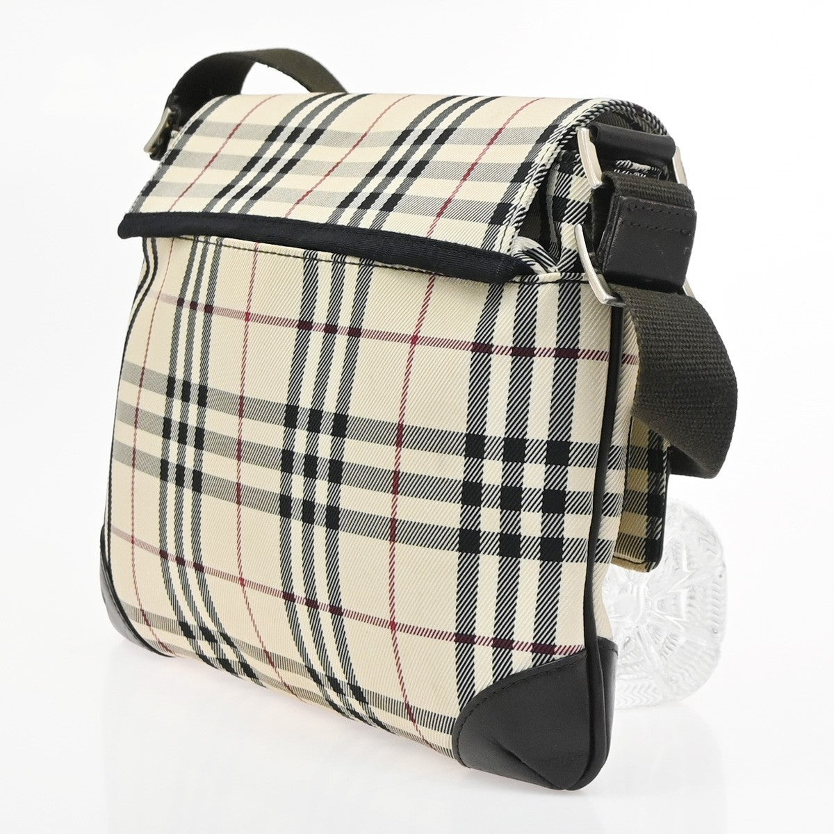 BURBERRY Logo Nova Check Shoulder Hand Bag Canvas Leather Beige GHW 38CB027
