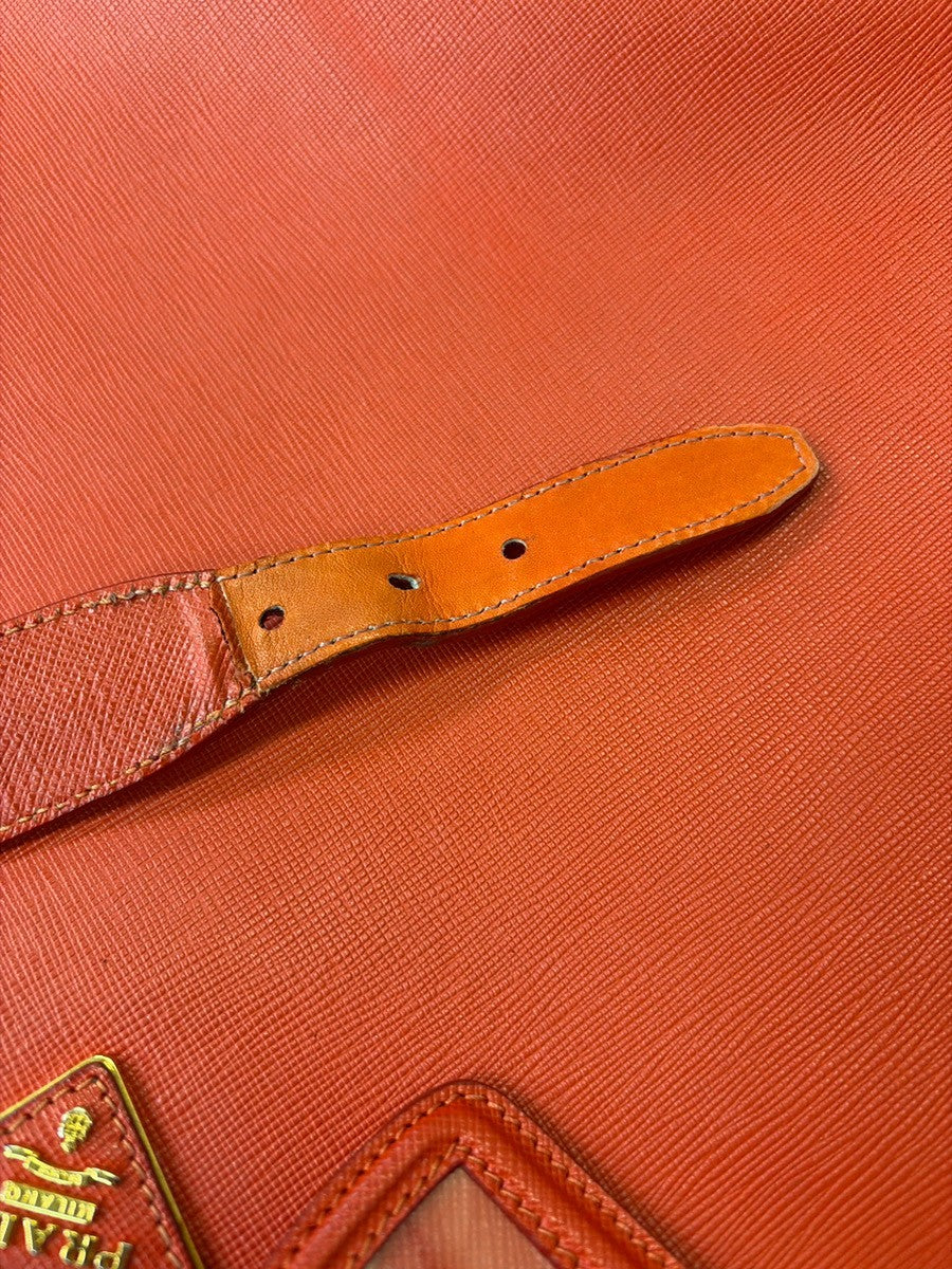 PRADA Logo Saffiano Shoulder Hand Bag Leather Red Lacca GHW Italy 71YJ010