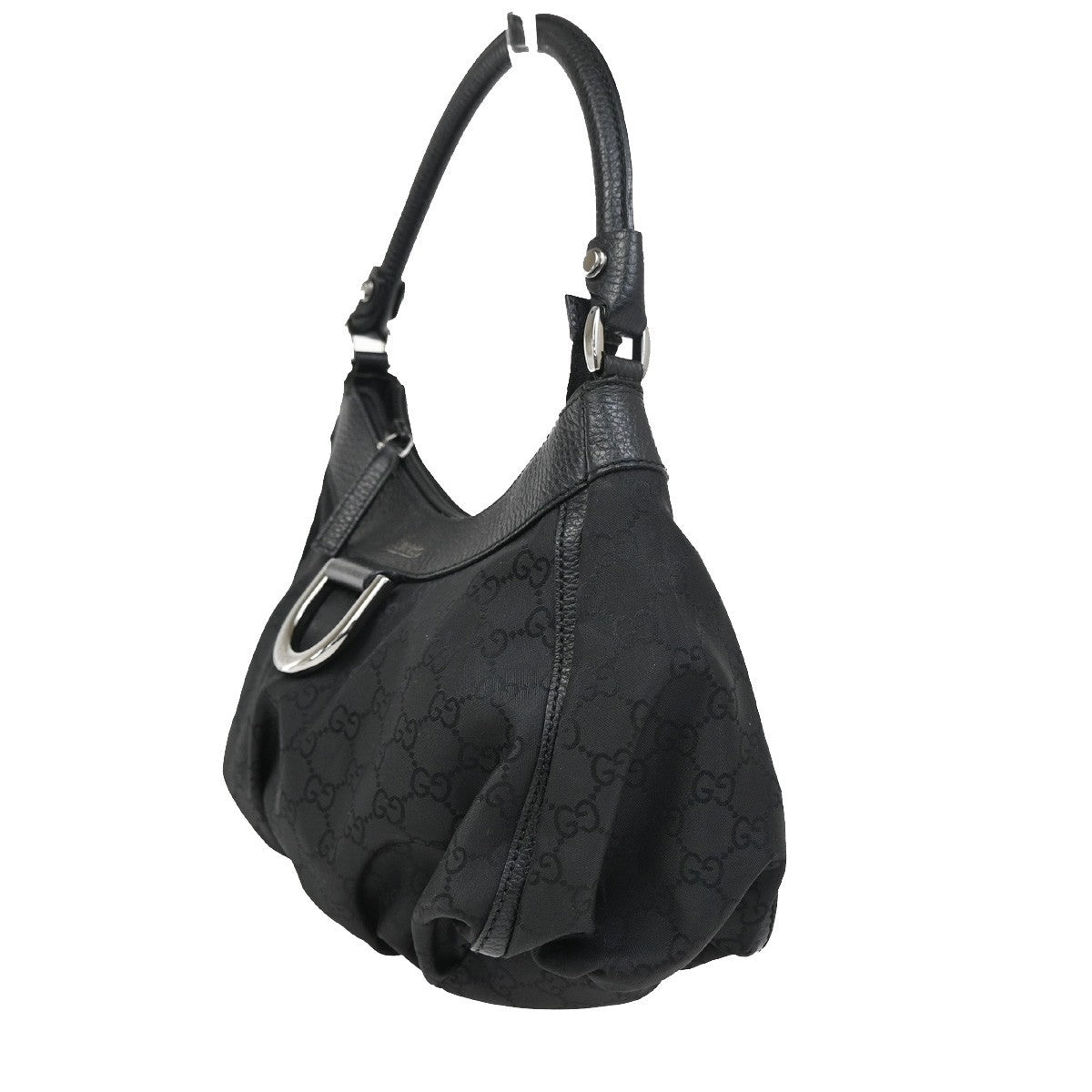 GUCCI Logo Abbey D-Ring GG Pattern Shoulder Bag Canvas Leather Black SHW 12ZA155