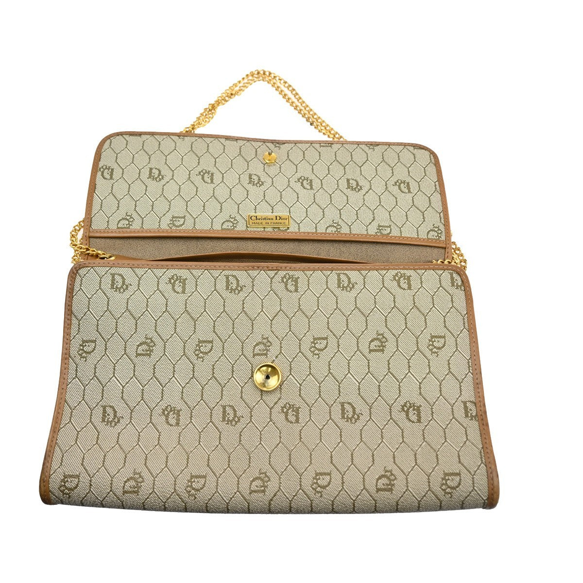 CHRISTIAN DIOR Logo Honey comb Chain Shoulder Bag PVC Leather GHW Beige 65KB707
