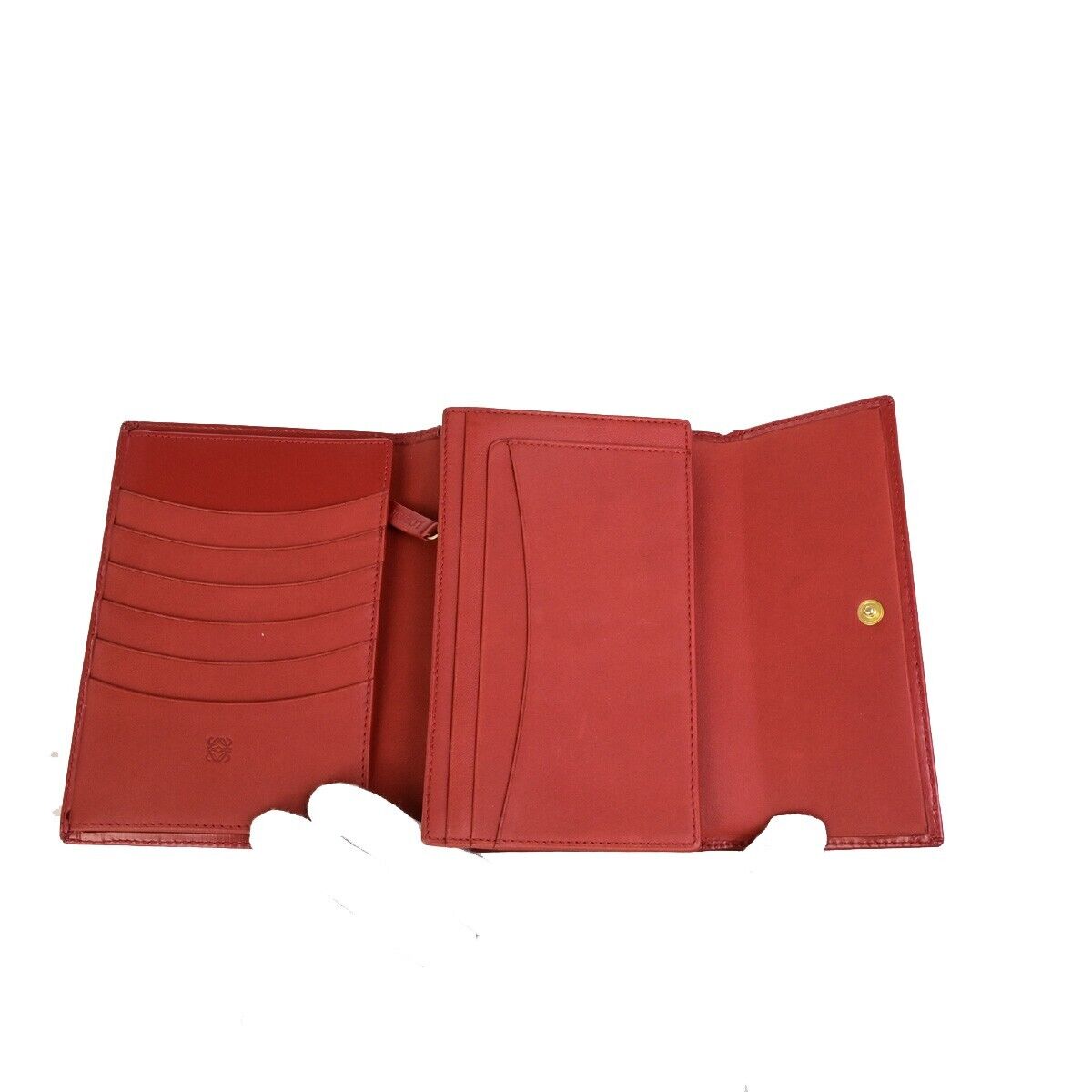 LOEWE Logo Trifold Wallet Purse Leather Red Made In Spain 66FB291
